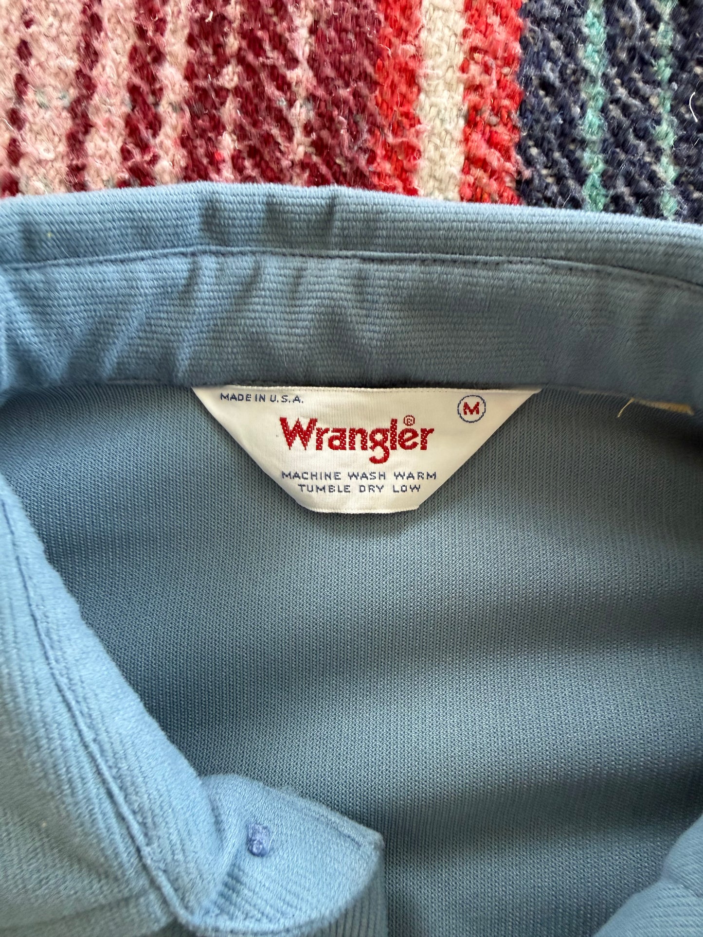 70s Wrangler Blue Pearl Snap Popover Shirt M