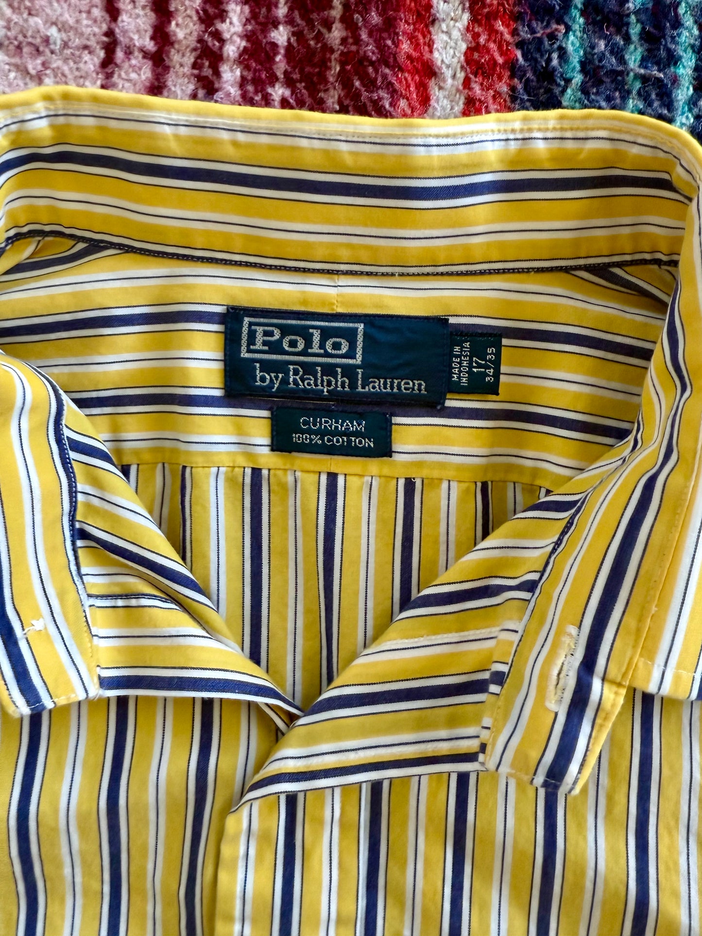 90s Polo Ralph Lauren Yellow/Blue Striped Curham Shirt XL