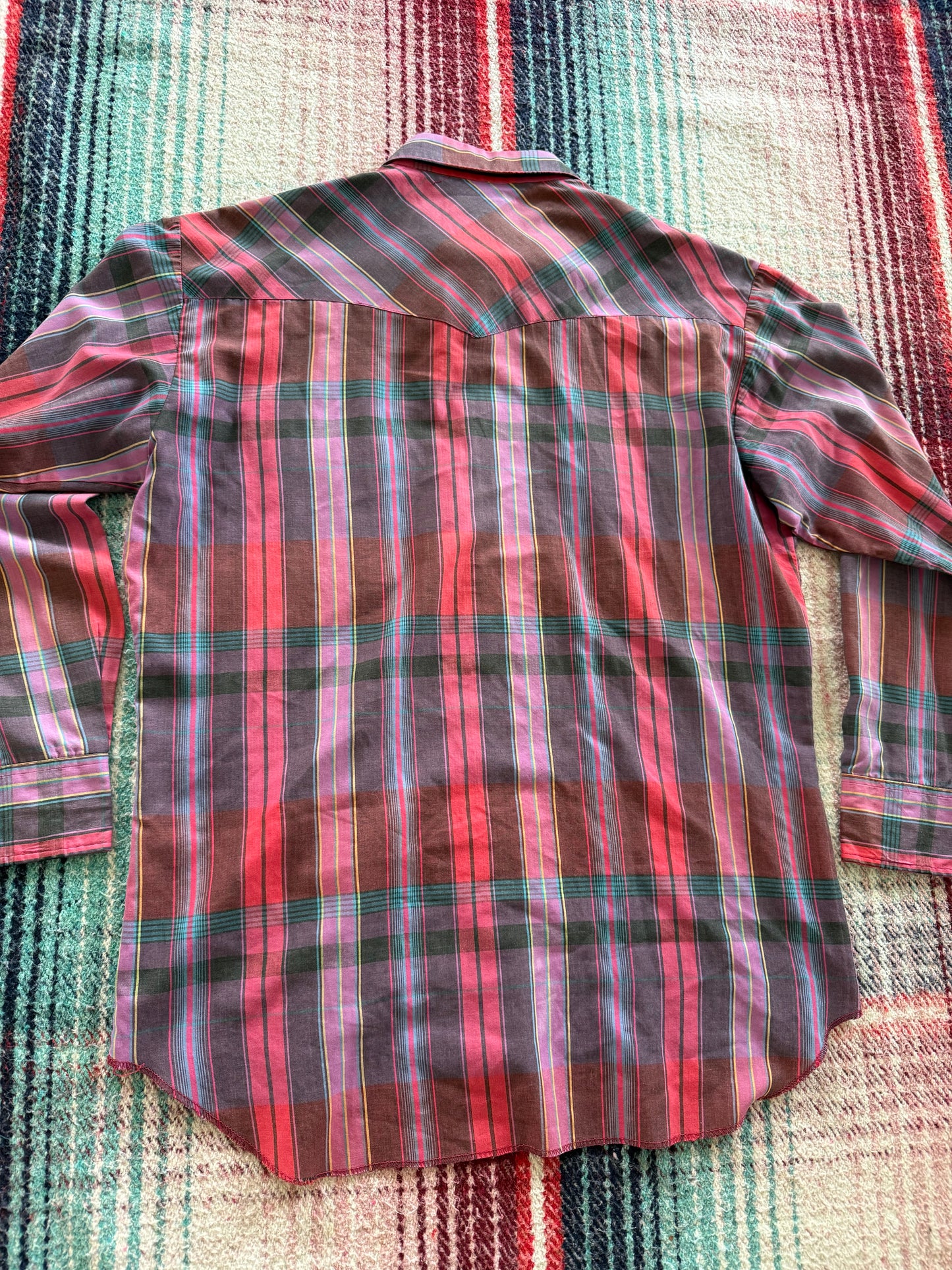 60s Rustler Magenta Plaid Pearl Snap Western Shirt Medium