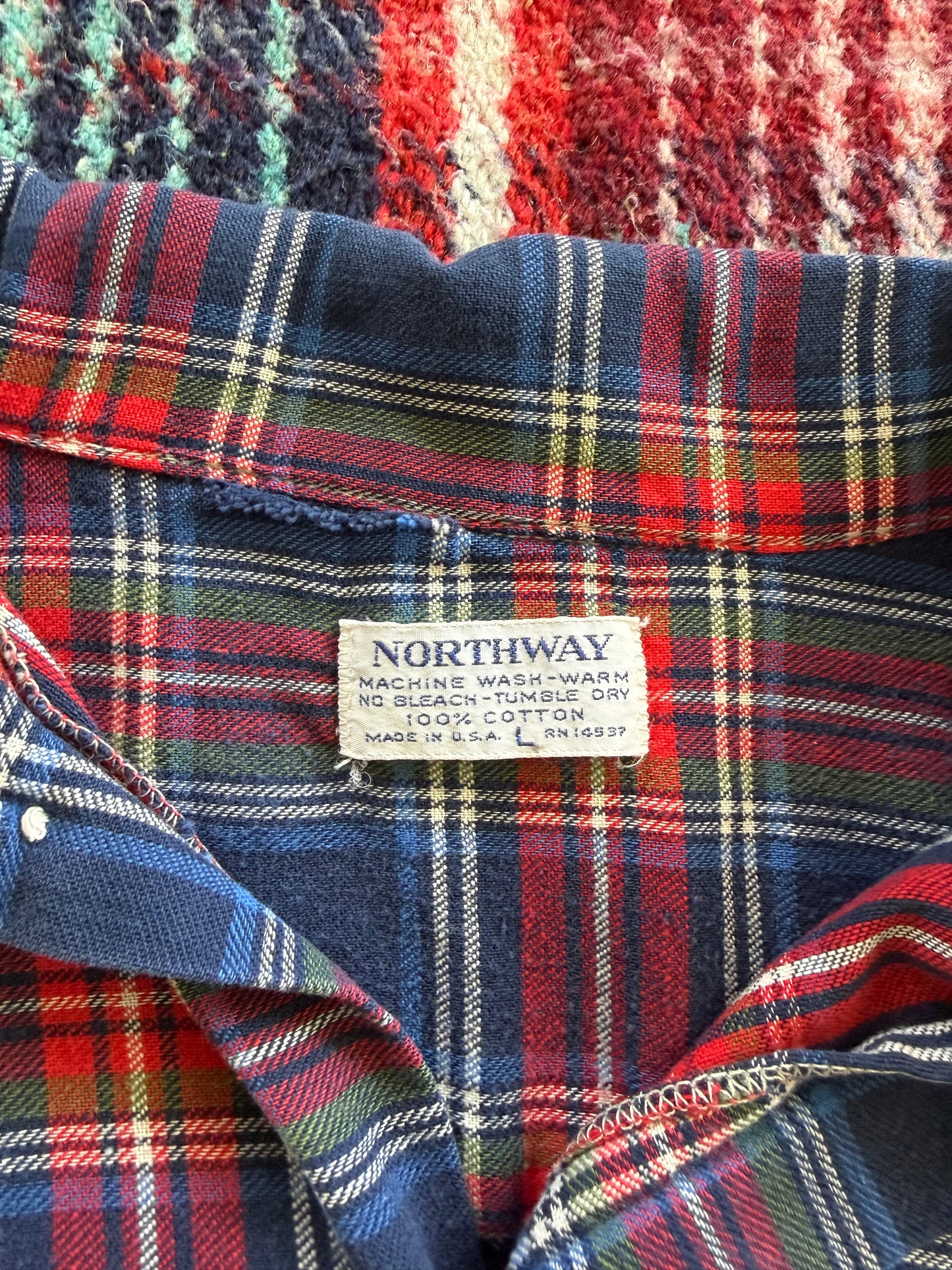 70s Northway Blue/Red/Green Plaid Flannel L