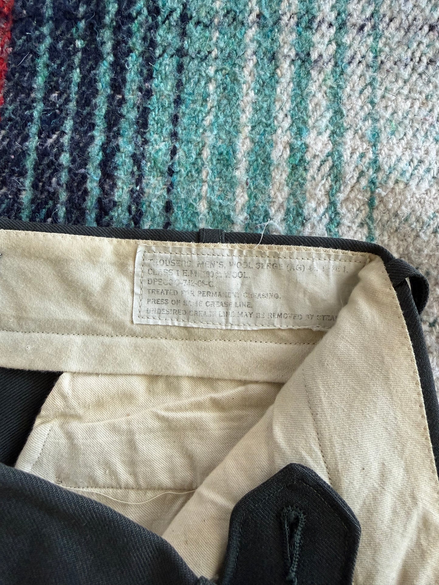 70s Olive Green Wool Flat Front Dress Pants 27x29