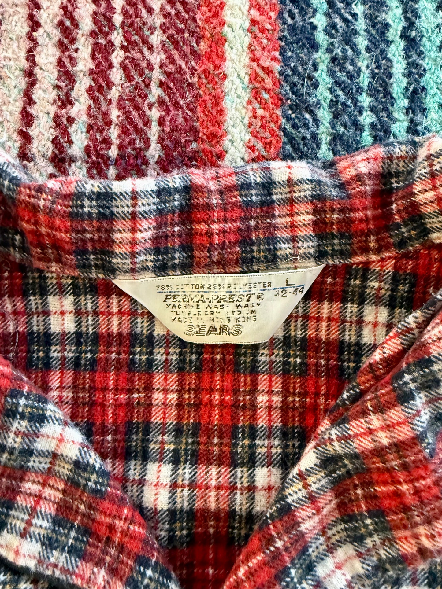 70s Sears Red Plaid Overshirt L