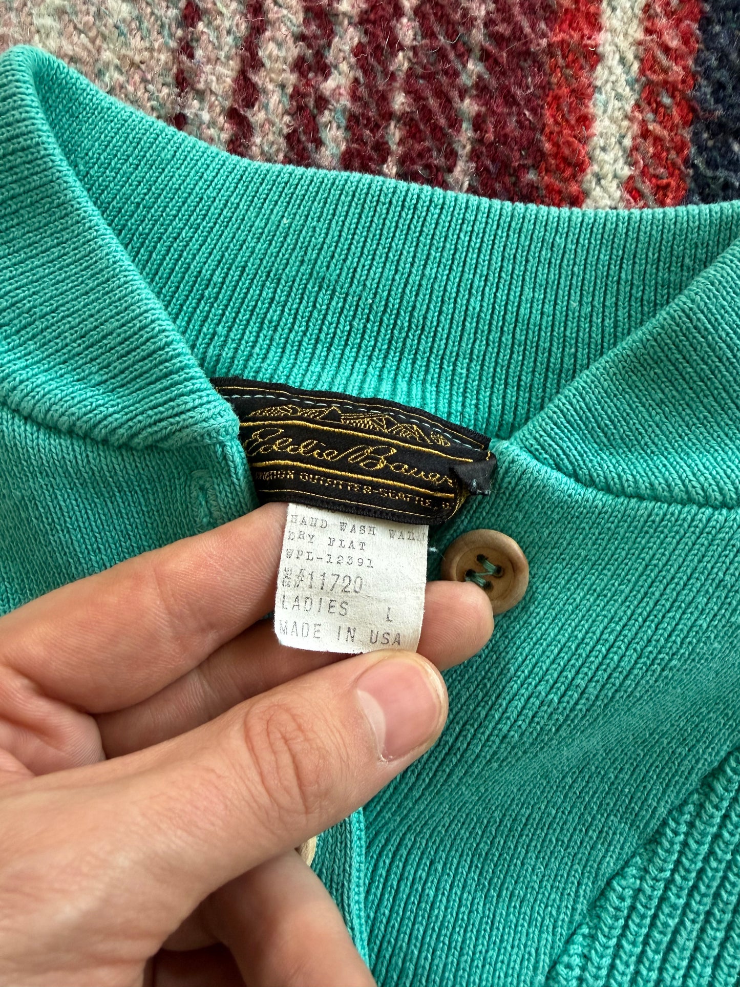 80s Eddie Bauer Teal Henley Sweater L