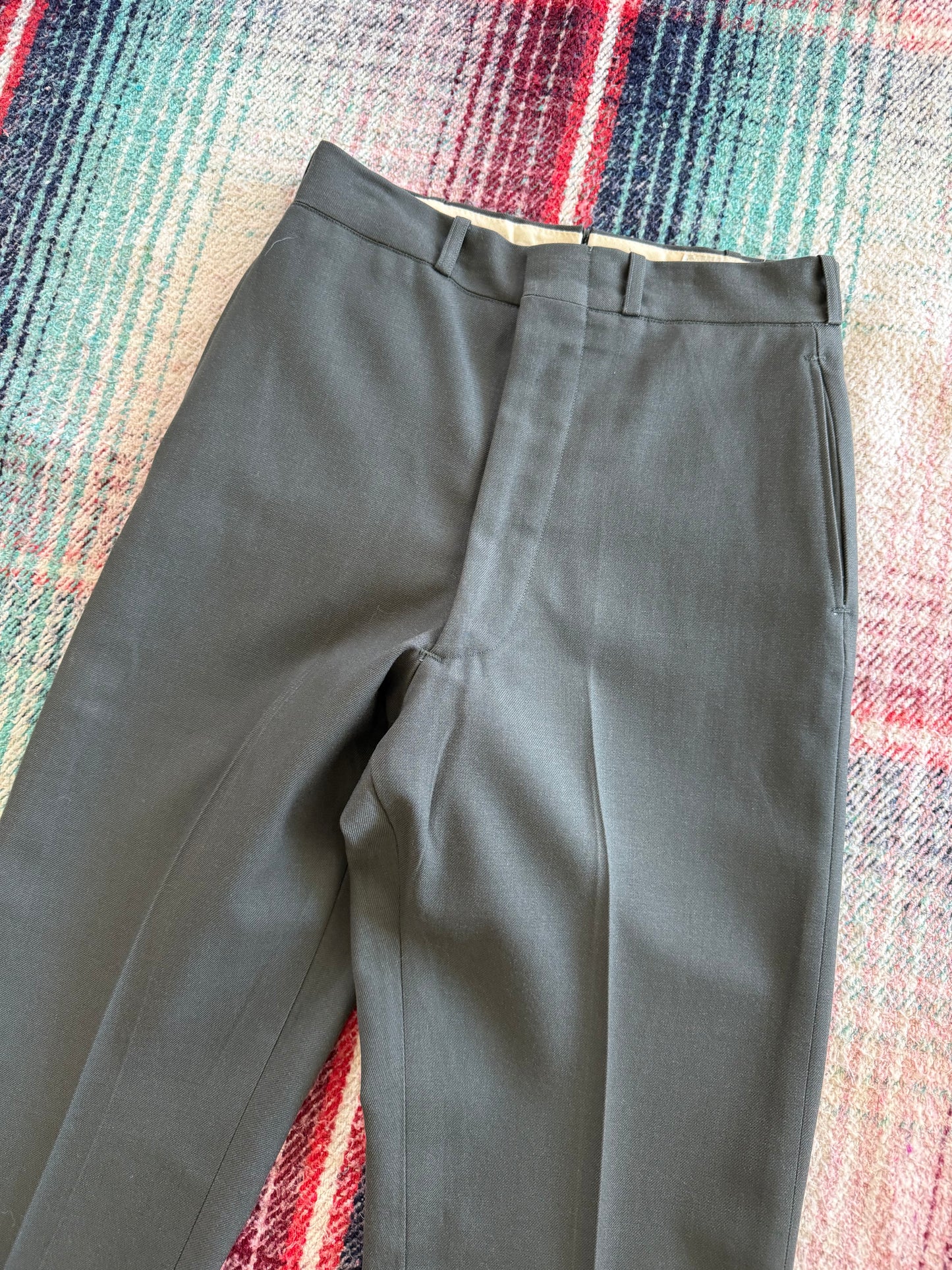 70s Olive Green Wool Flat Front Dress Pants 27x29