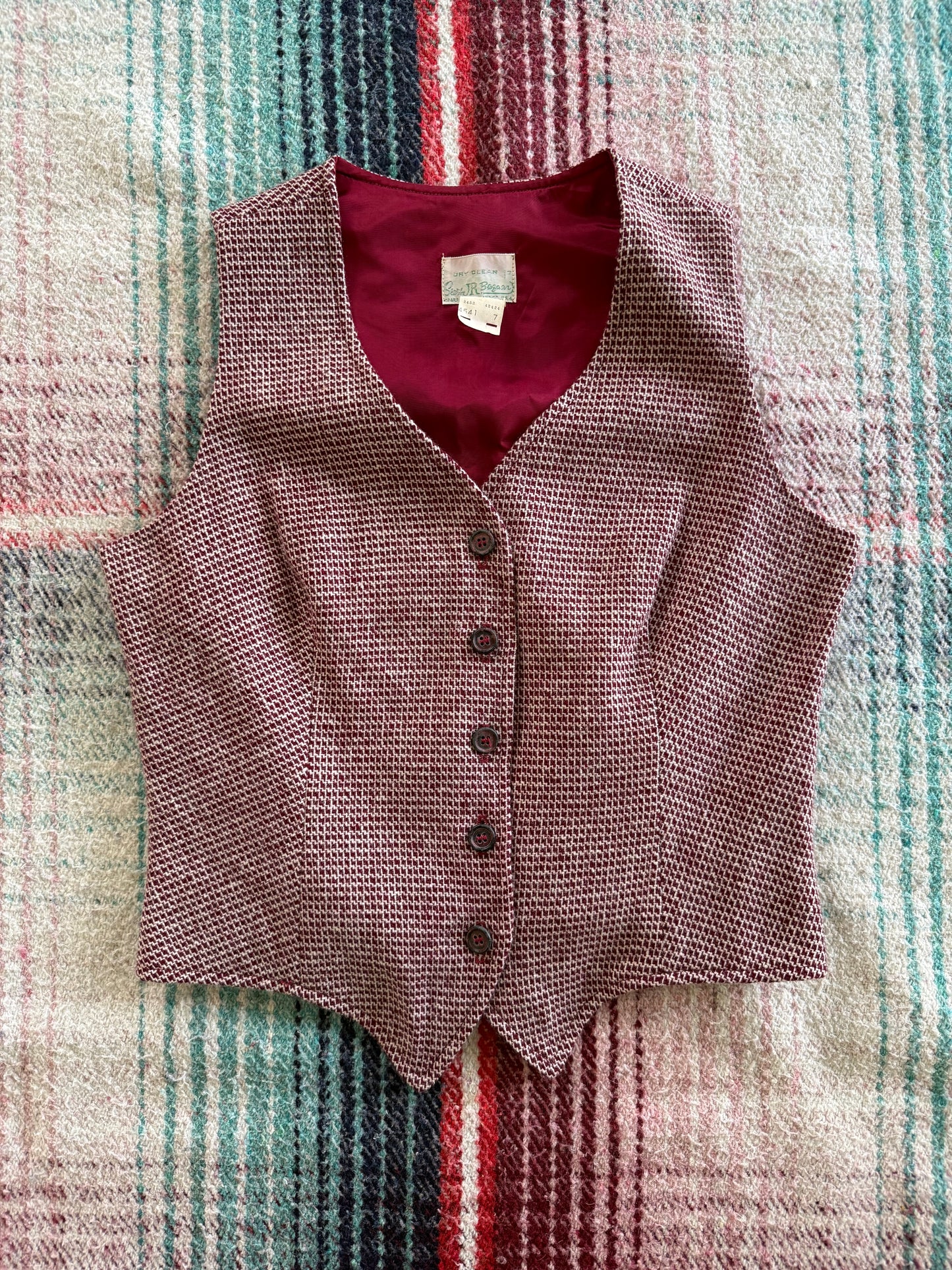 60s Sears Red Tweed Wool Vest S