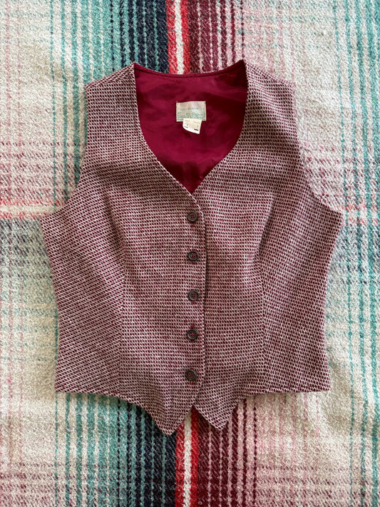 60s Sears Red Tweed Wool Vest S