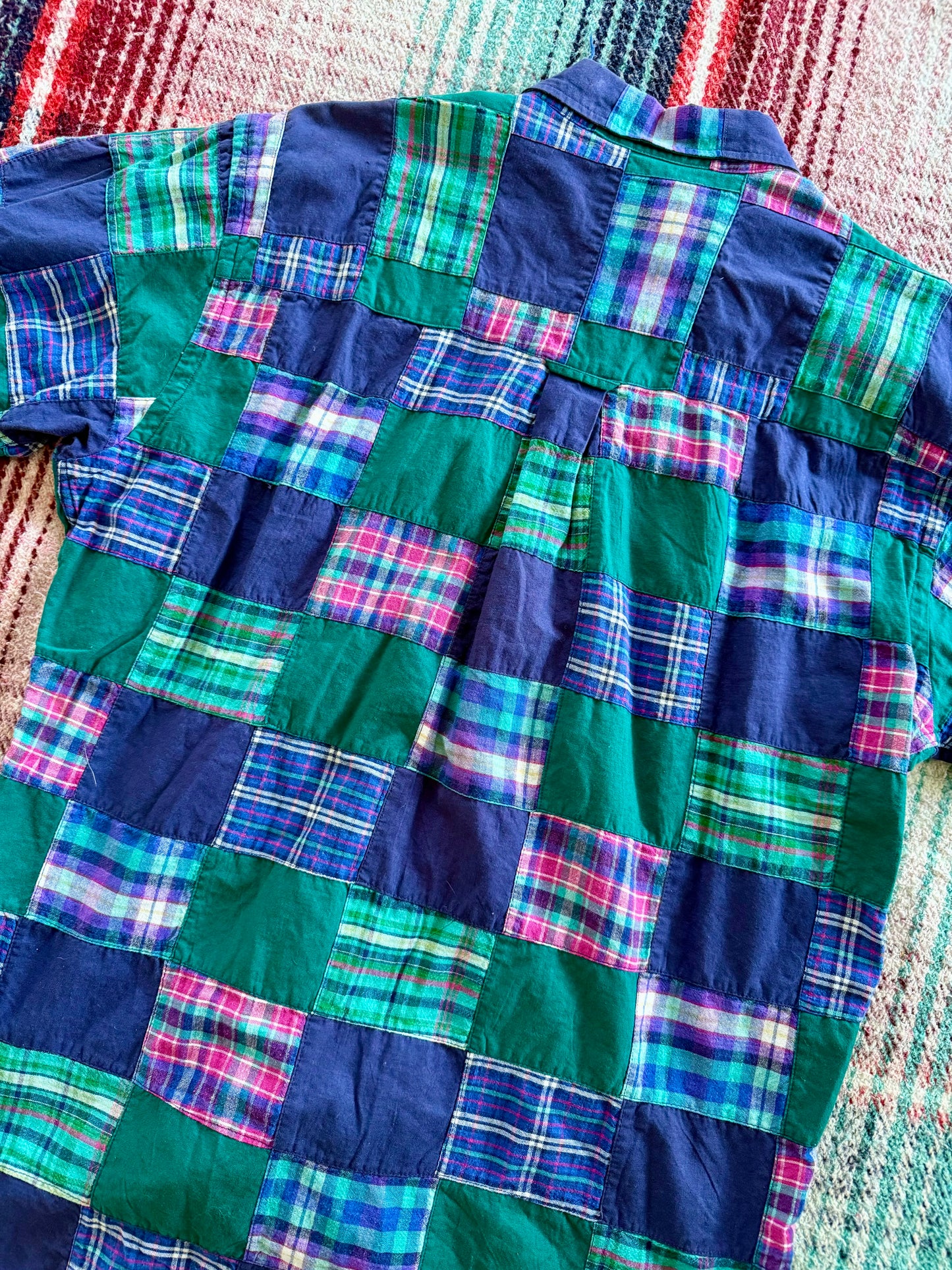 90s Chaps Ralph Lauren Patchwork Madras Short Sleeve Shirt L