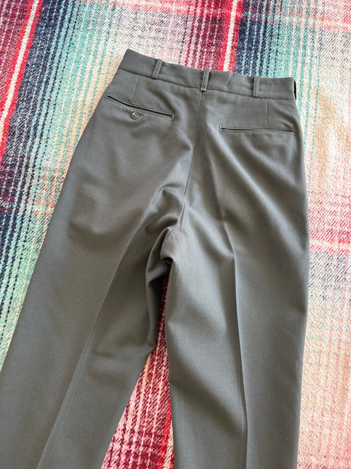70s Olive Green Wool Flat Front Dress Pants 27x29