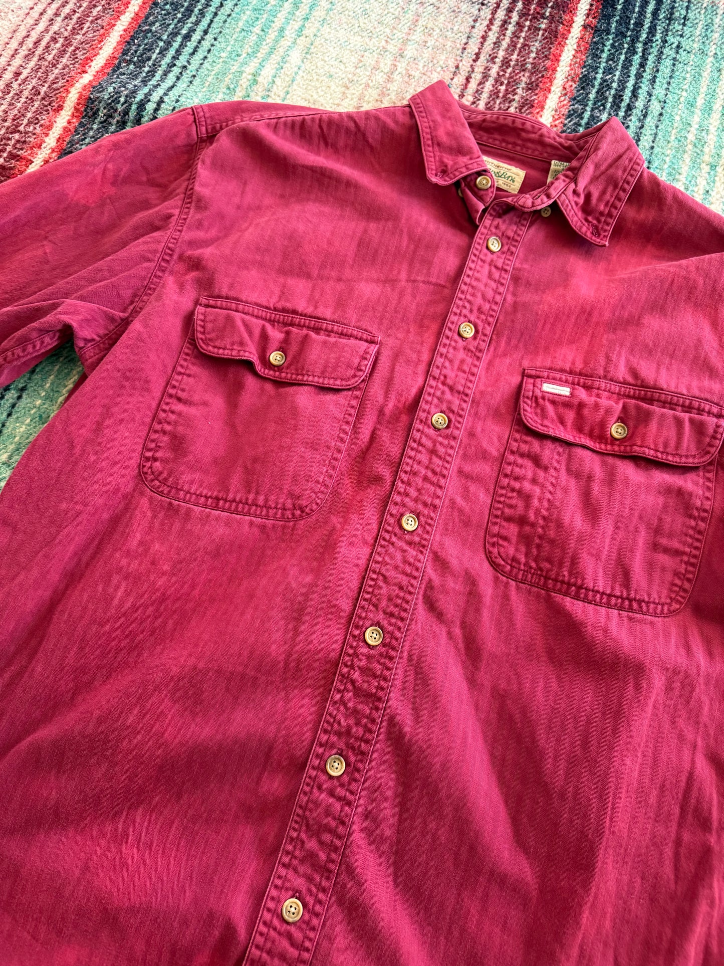90s St. John’s Bay Red Herringbone Sun-faded Work Shirt XL