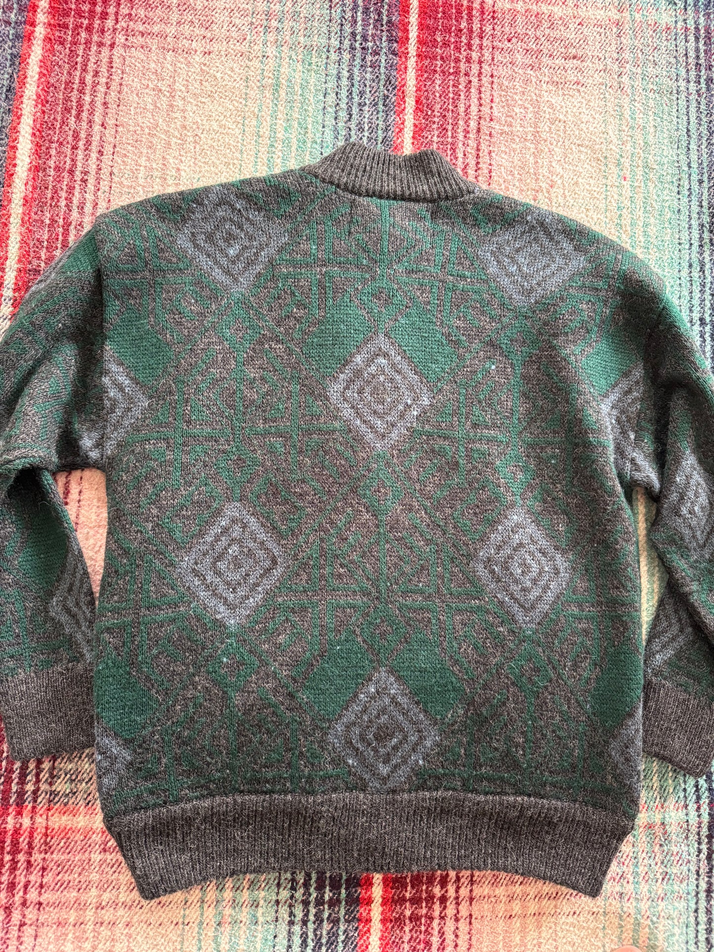 80s Settebello Wool Quilted Geometric Bomber Jacket L