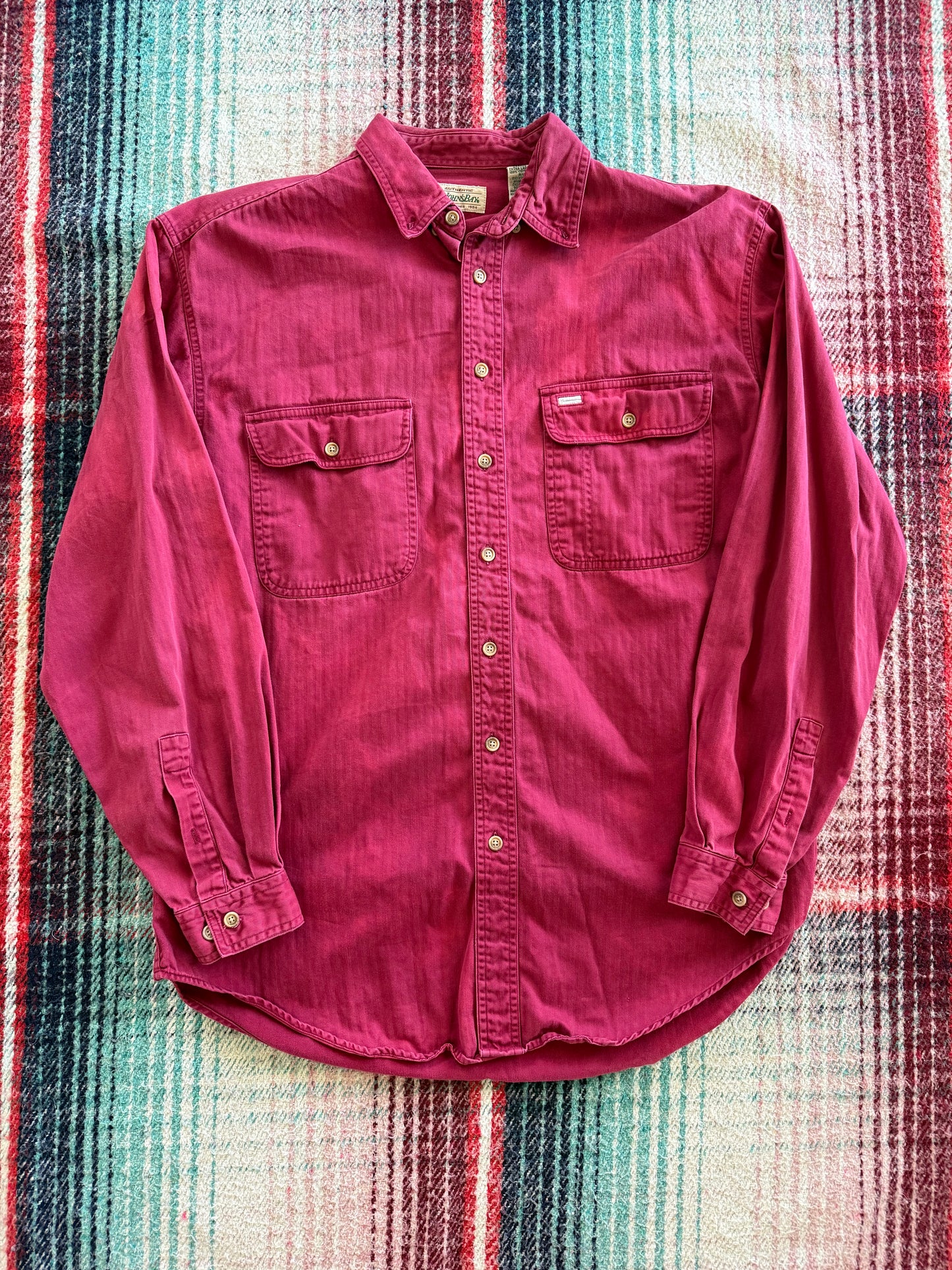 90s St. John’s Bay Red Herringbone Sun-faded Work Shirt XL