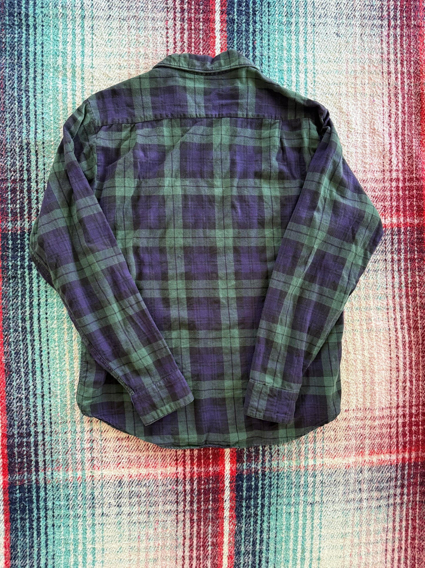 50s Sears Hunt Club Indigo/Green Loop Collar Wool Workshirt M