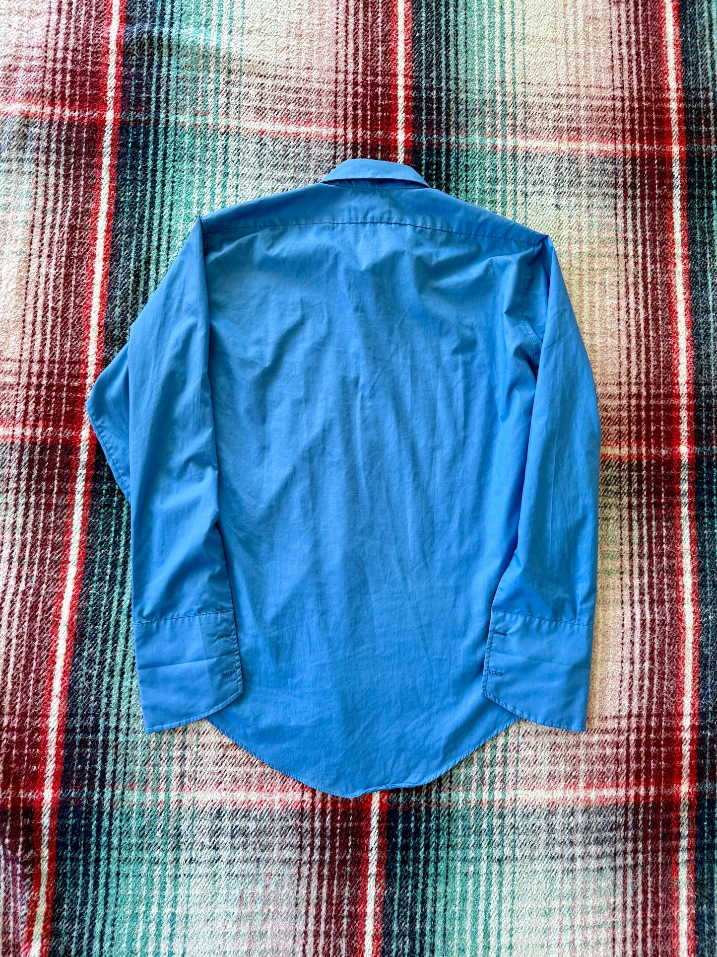 60s Blue French Cuff Dress Shirt M