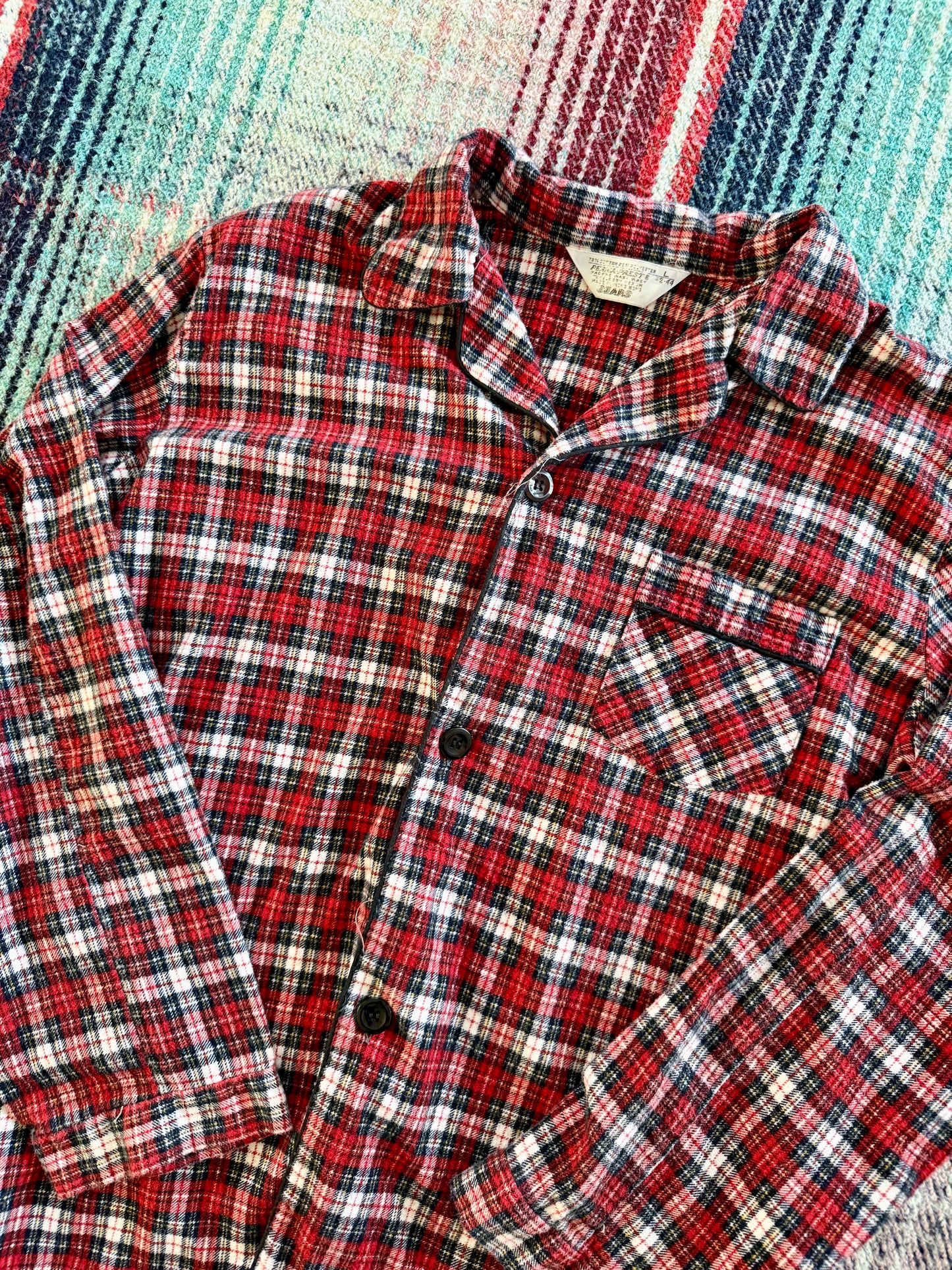 70s Sears Red Plaid Overshirt L