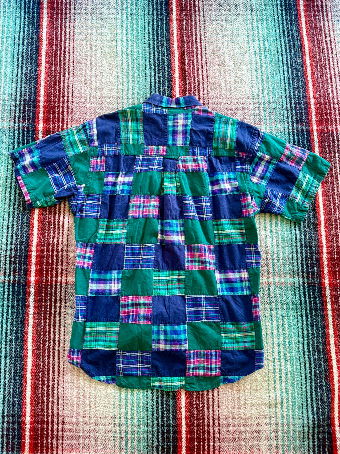 90s Chaps Ralph Lauren Patchwork Madras Short Sleeve Shirt L