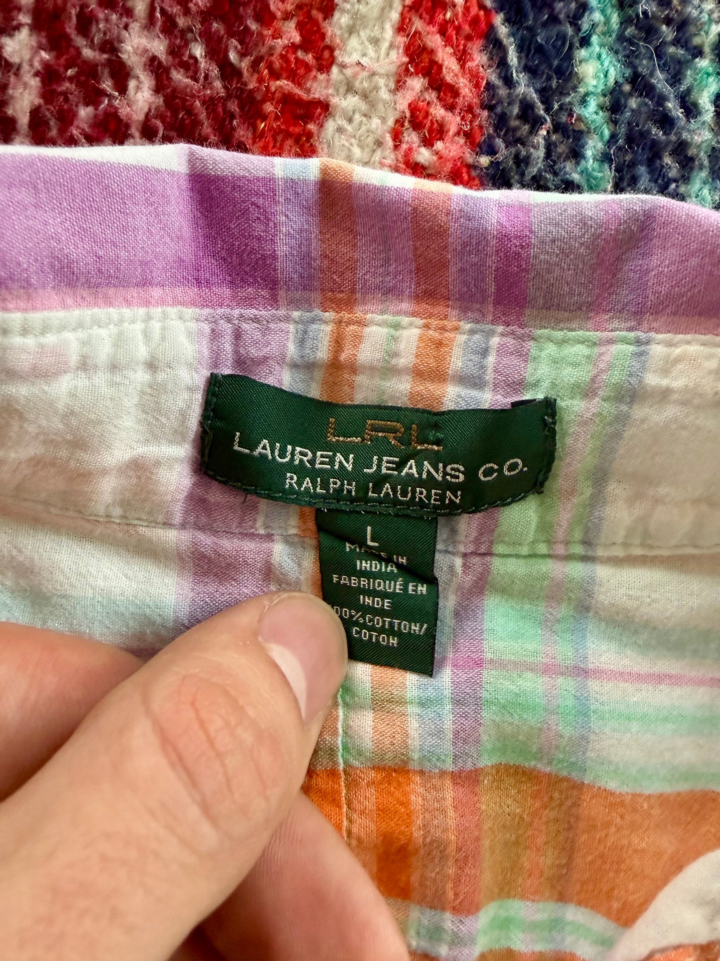 00s Lauren Jeans Co. Ralph Lauren Pink/Orange Plaid Madras Shirt L