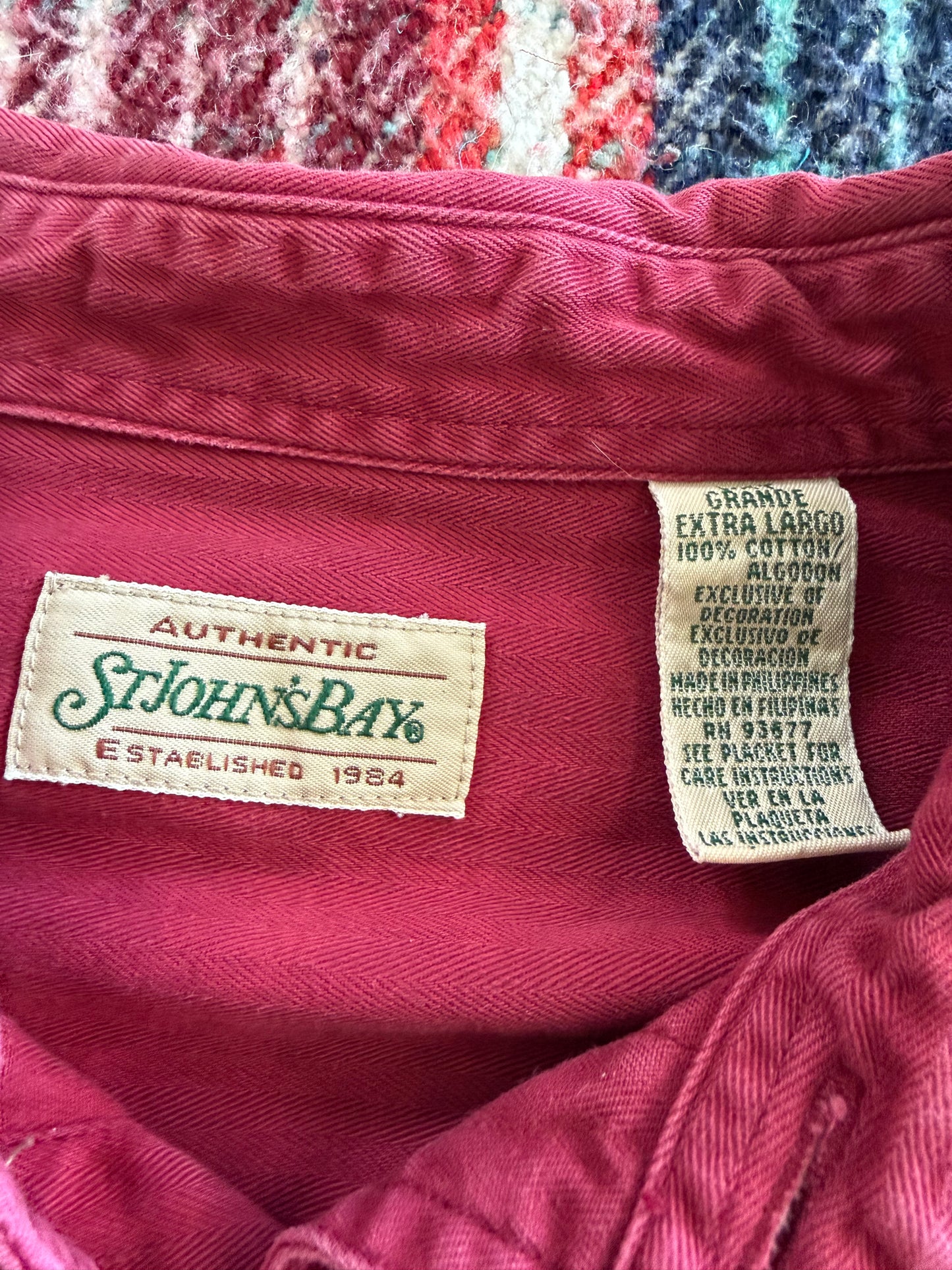 90s St. John’s Bay Red Herringbone Sun-faded Work Shirt XL