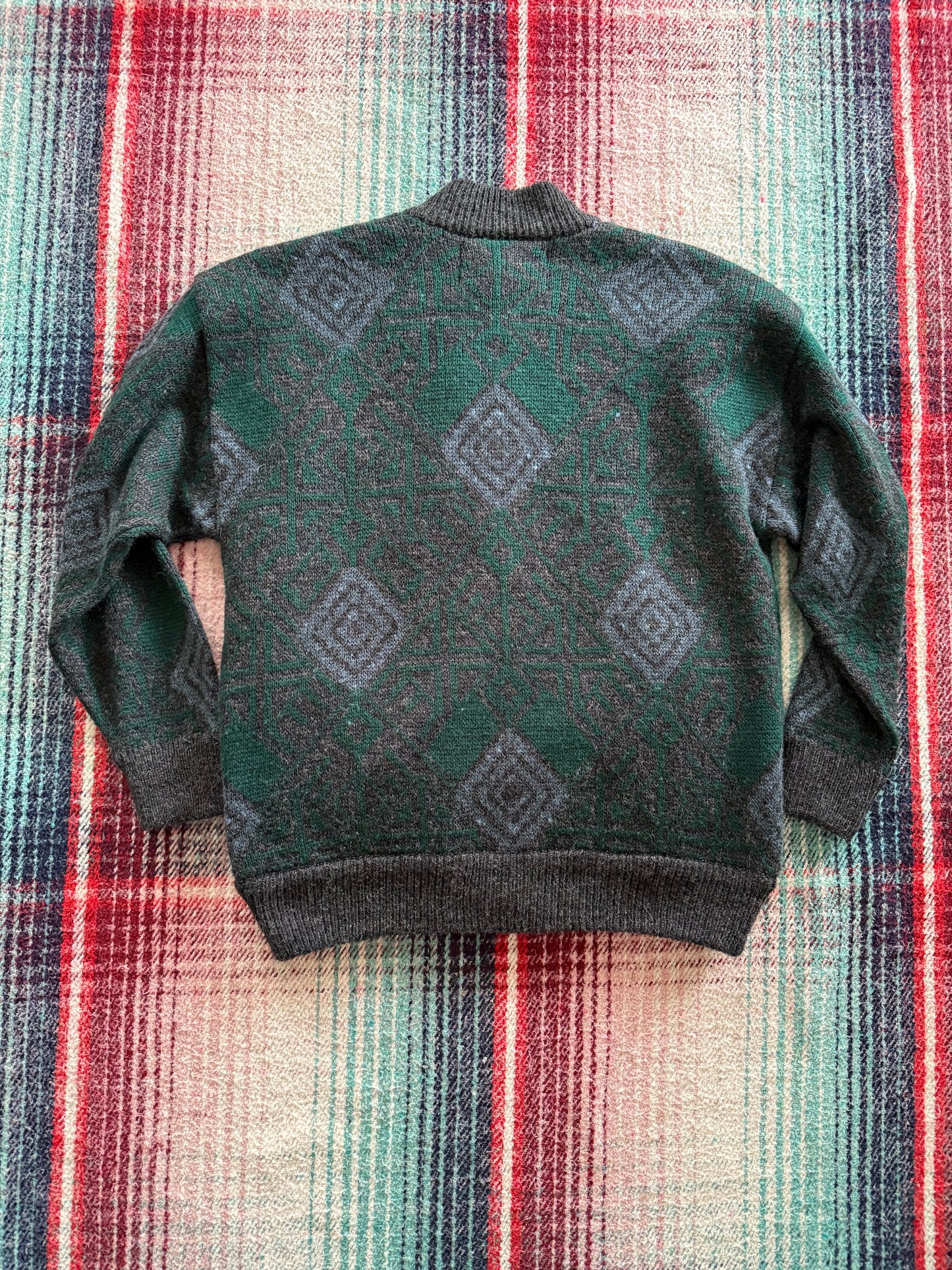 80s Settebello Wool Quilted Geometric Bomber Jacket L