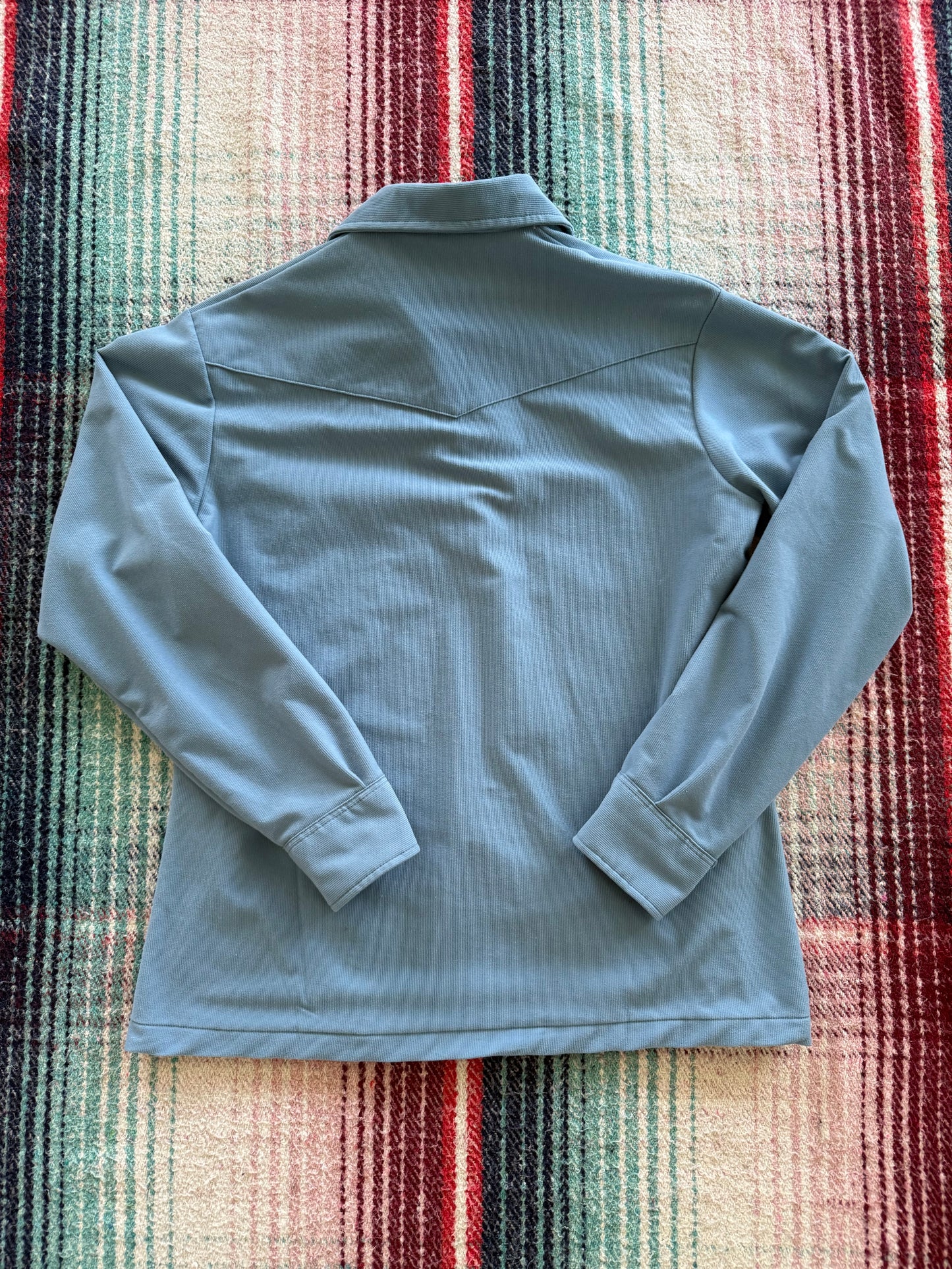 70s Wrangler Blue Pearl Snap Popover Shirt M