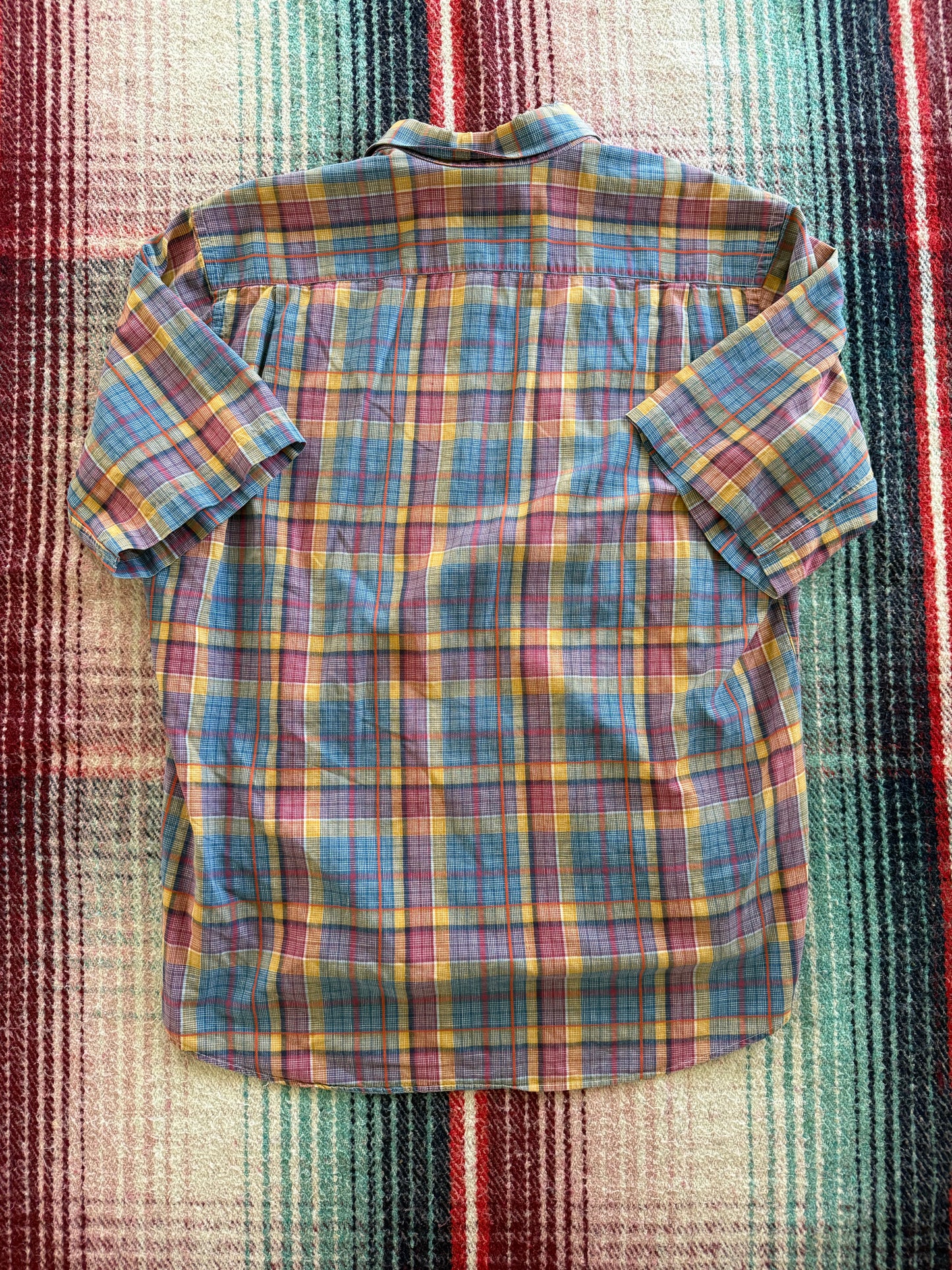 80s Burberry Cotton/Linen Blue/Yellow/Pink Plaid Shirt L