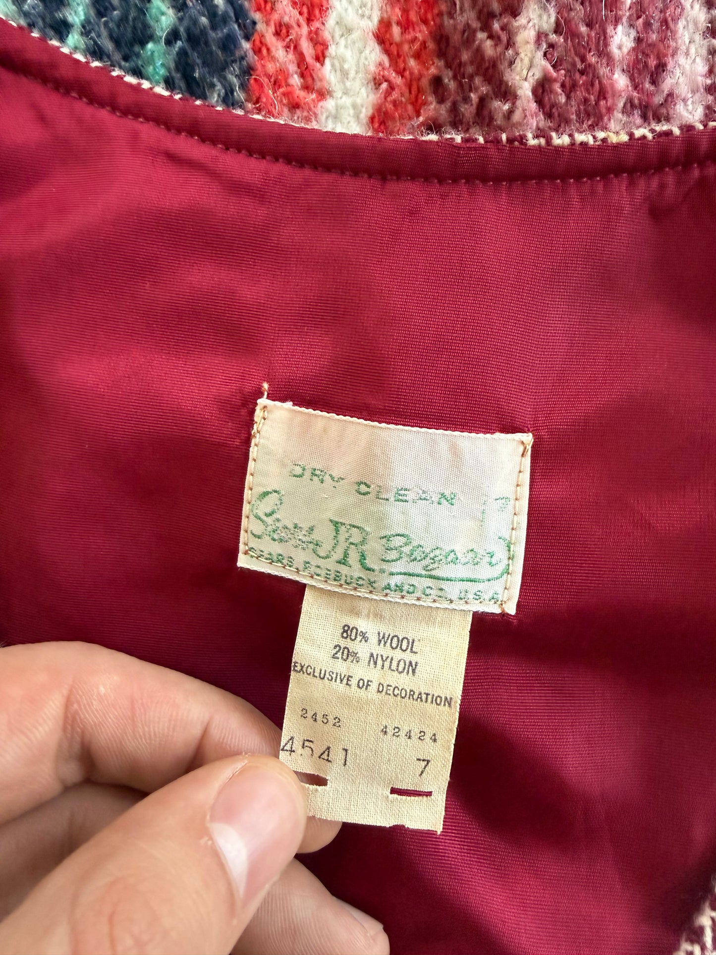 60s Sears Red Tweed Wool Vest S