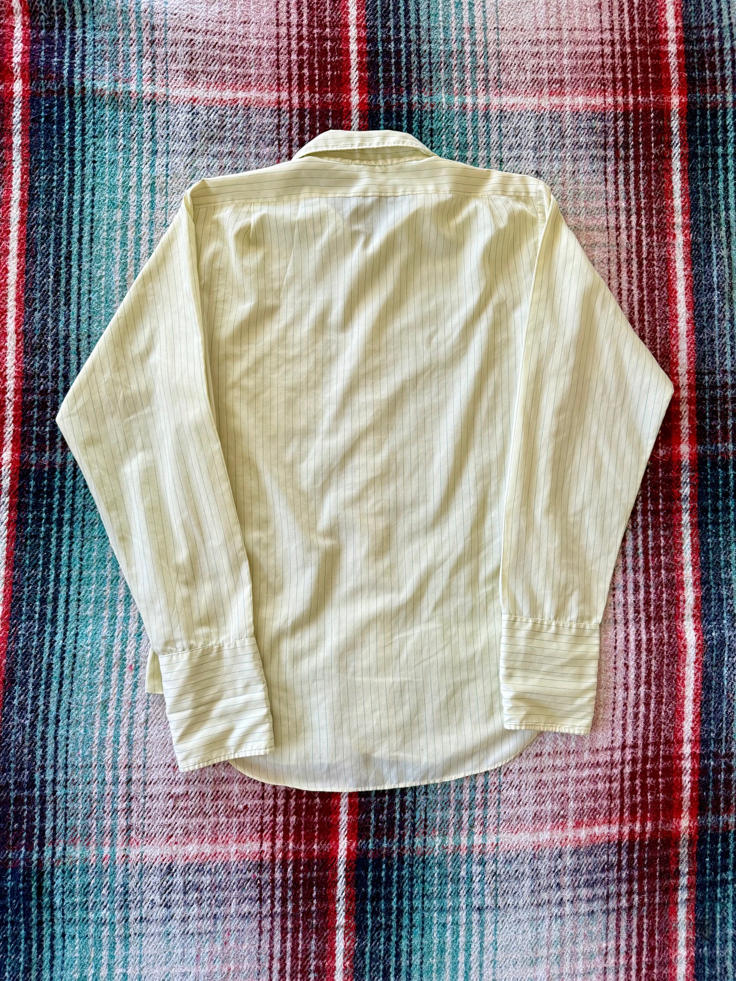 50s Yellow/Green Stripe French Cuff Dress Shirt L