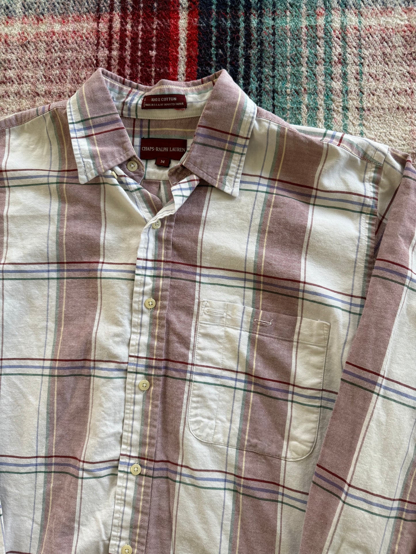 90s Chaps Ralph Lauren Cream/Maroon Shirt M