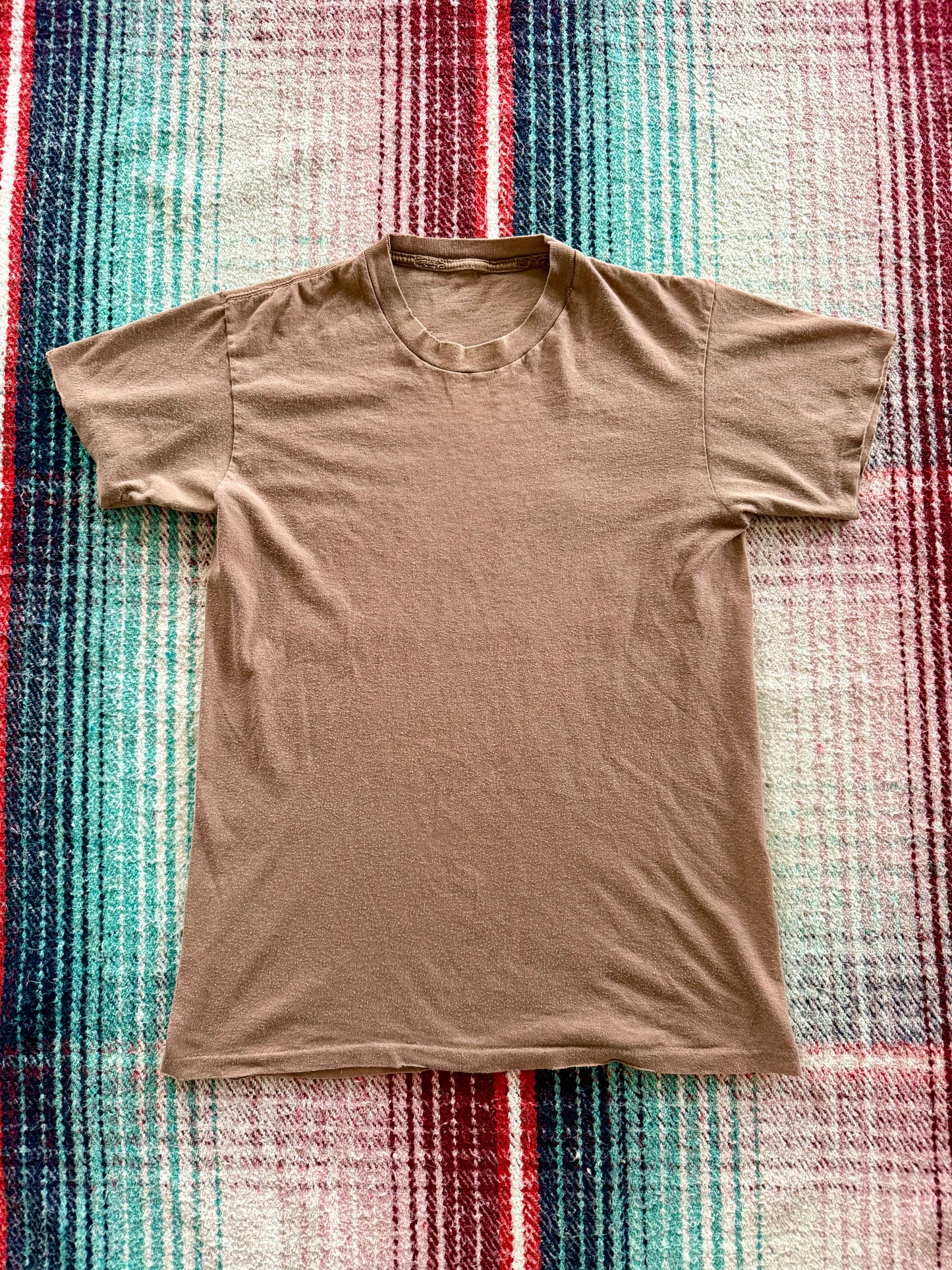 70s Single Stitch Distressed Sun Faded Brown Tee M