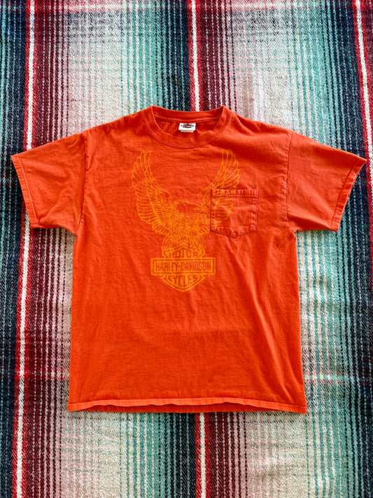 00s Harley Davidson Southhampton Orange Pocket Tee L