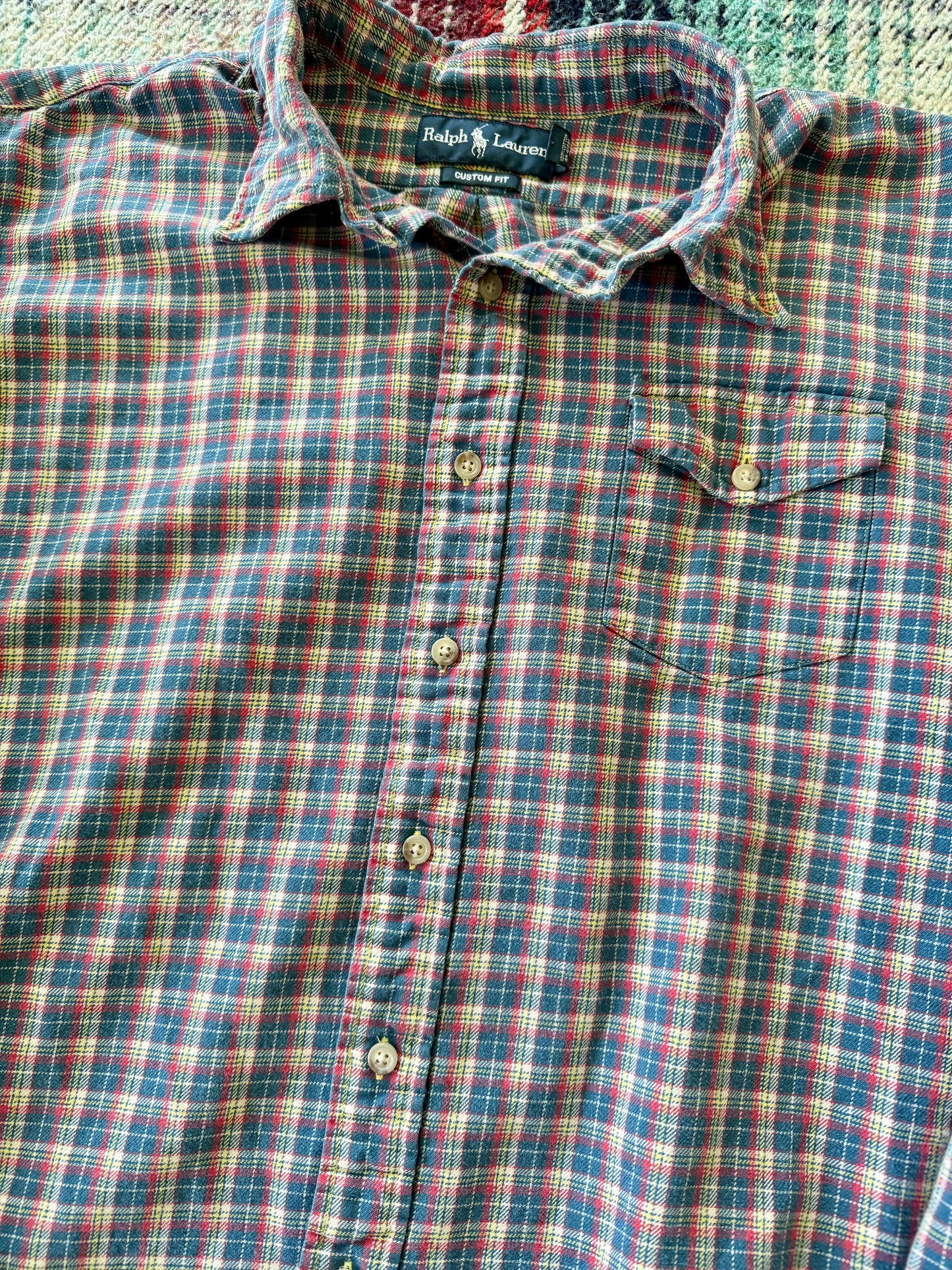 -90s Ralph Lauren Teal/Yellow/Red Plaid Flannel XXL