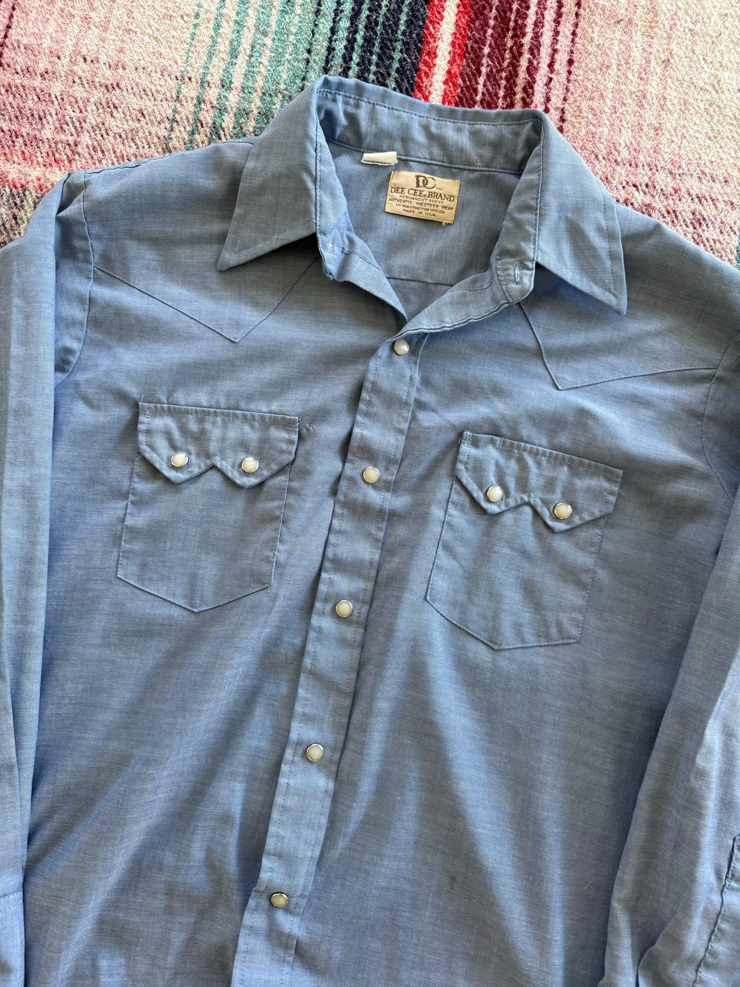 70s Washington Dee Cee Sawtooth Pearl Snap Chambray Shirt XL