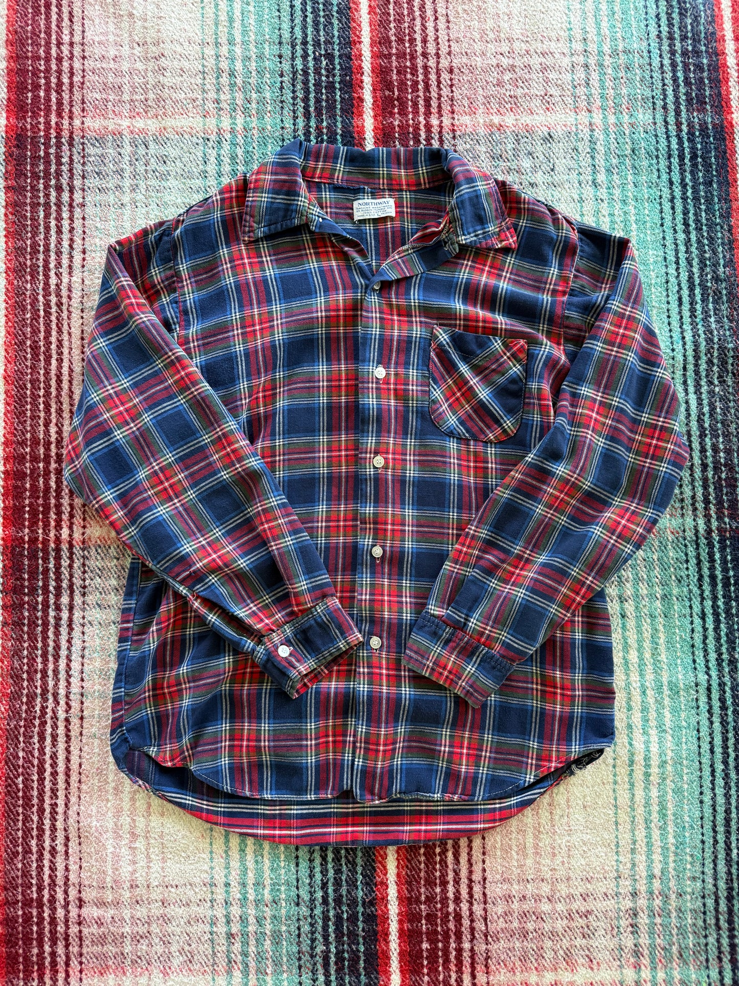 70s Northway Blue/Red/Green Plaid Flannel L