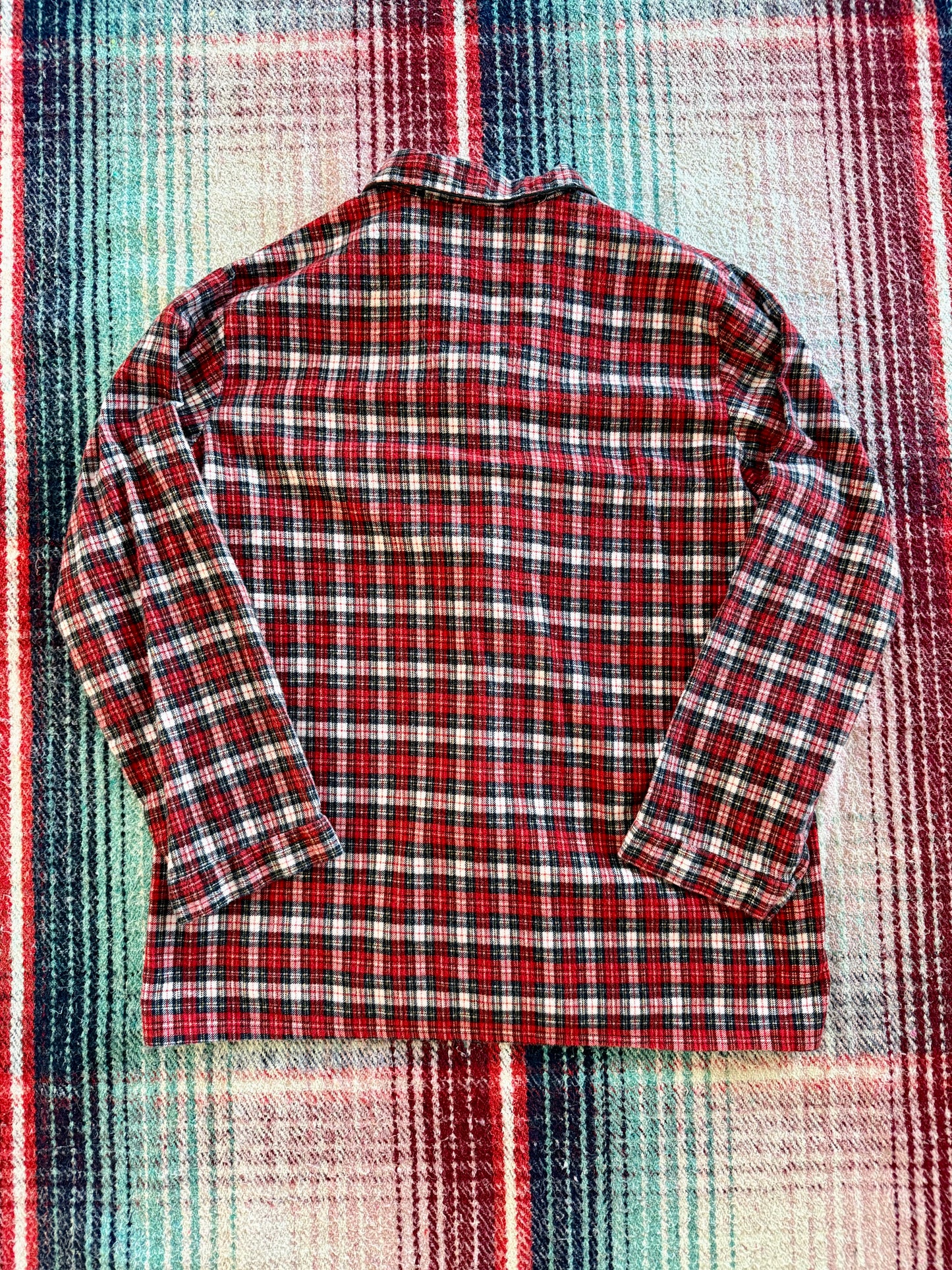 70s Sears Red Plaid Overshirt L