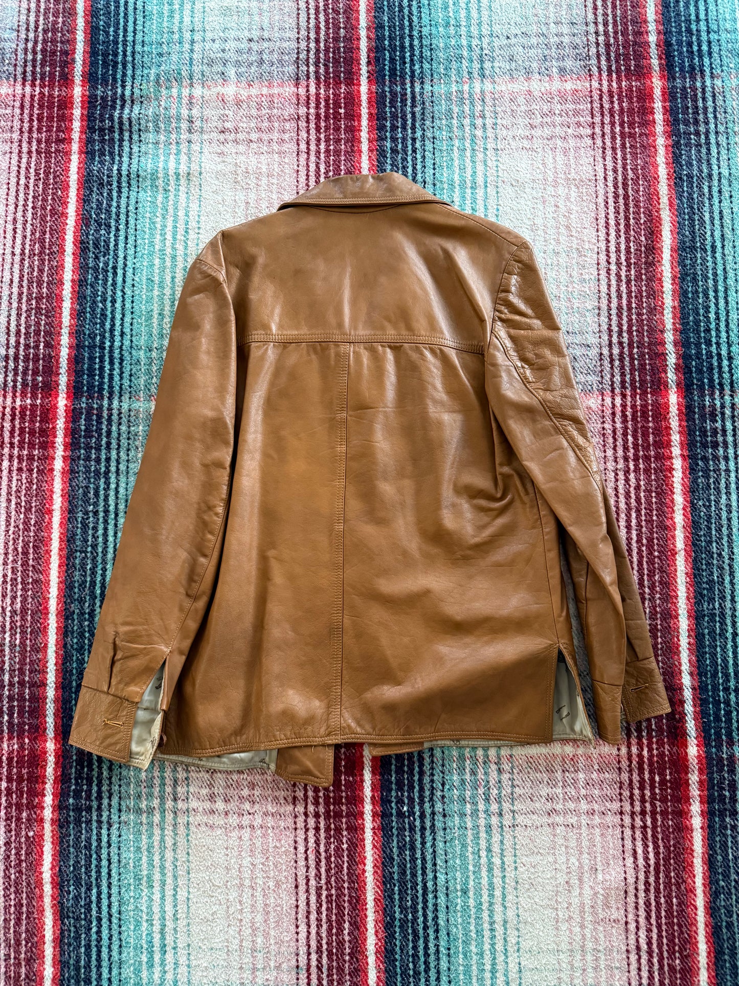70s Caramel Leather Hunting Jacket M/40