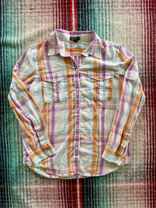 00s Lauren Jeans Co. Ralph Lauren Pink/Orange Plaid Madras Shirt L