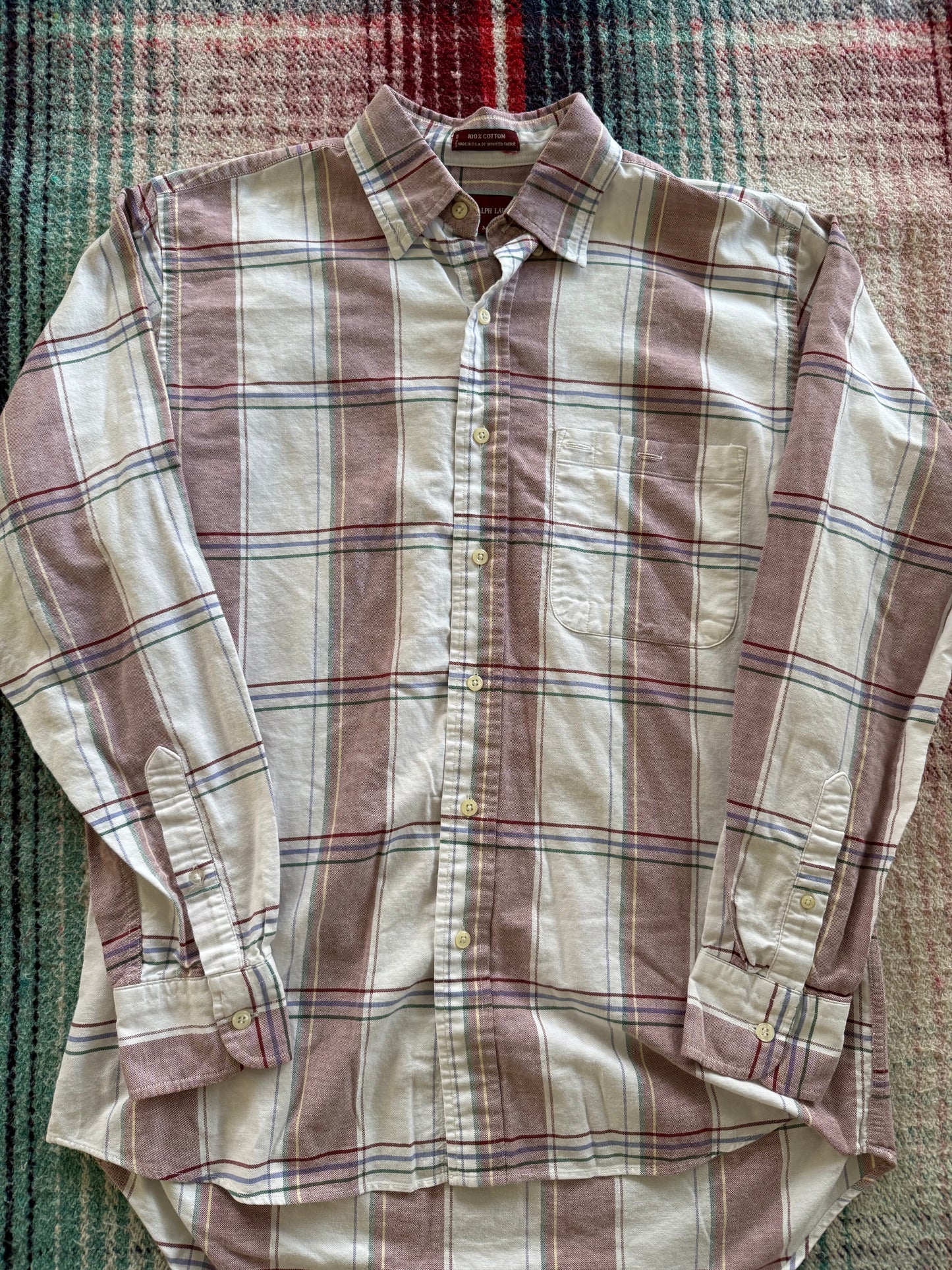 90s Chaps Ralph Lauren Cream/Maroon Shirt M