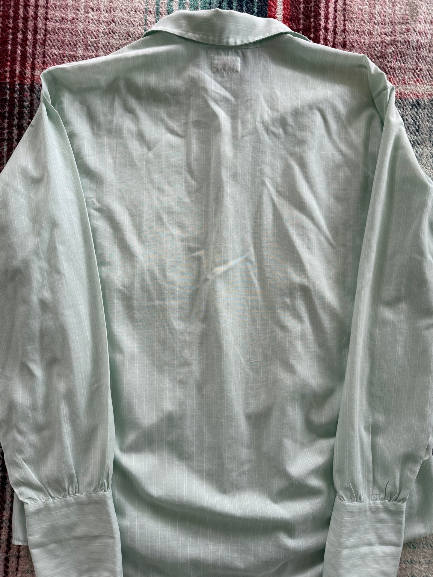 60s Mint Green Stripe French Cuff Dress Shirt L
