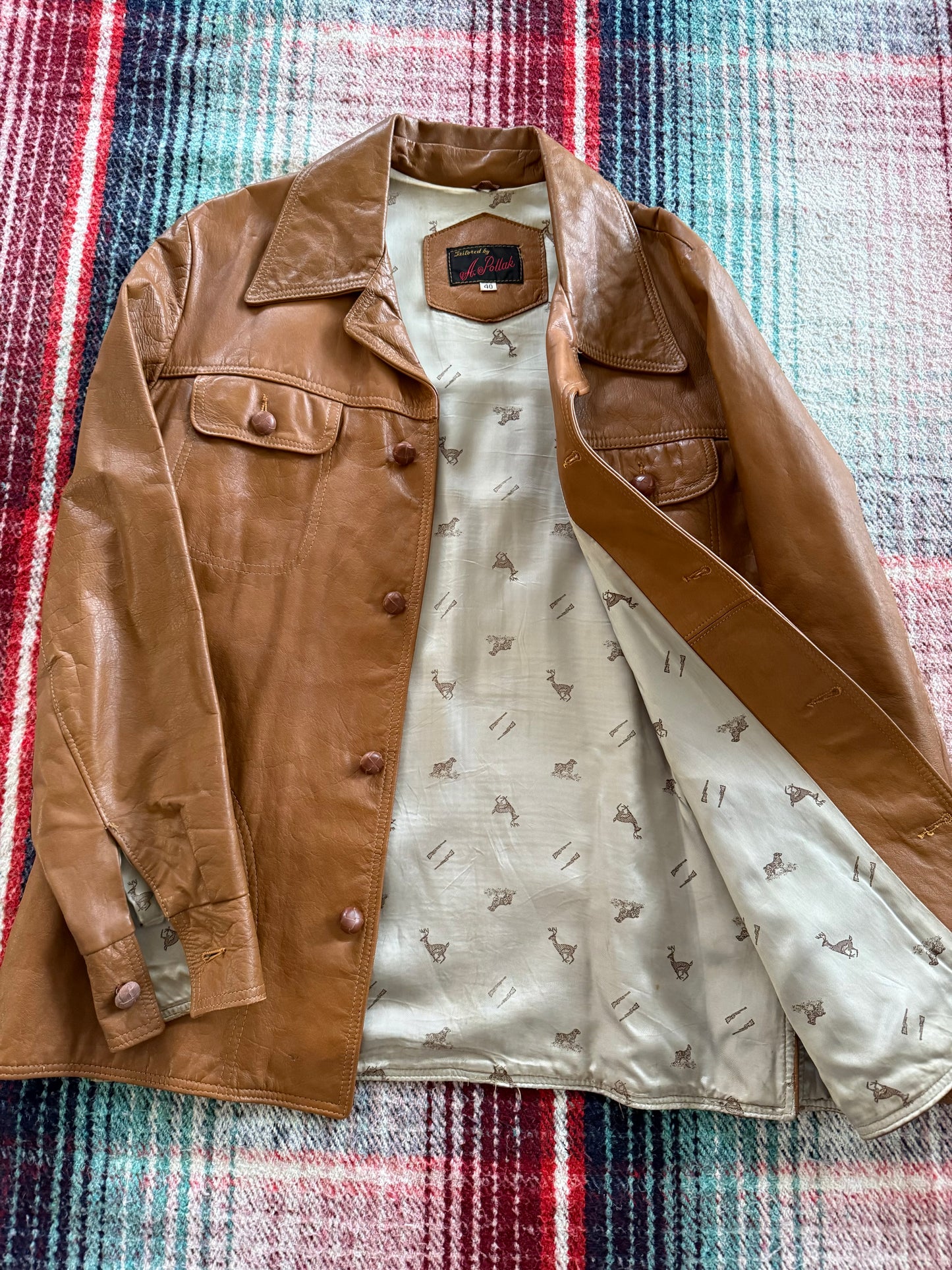 70s Caramel Leather Hunting Jacket M/40