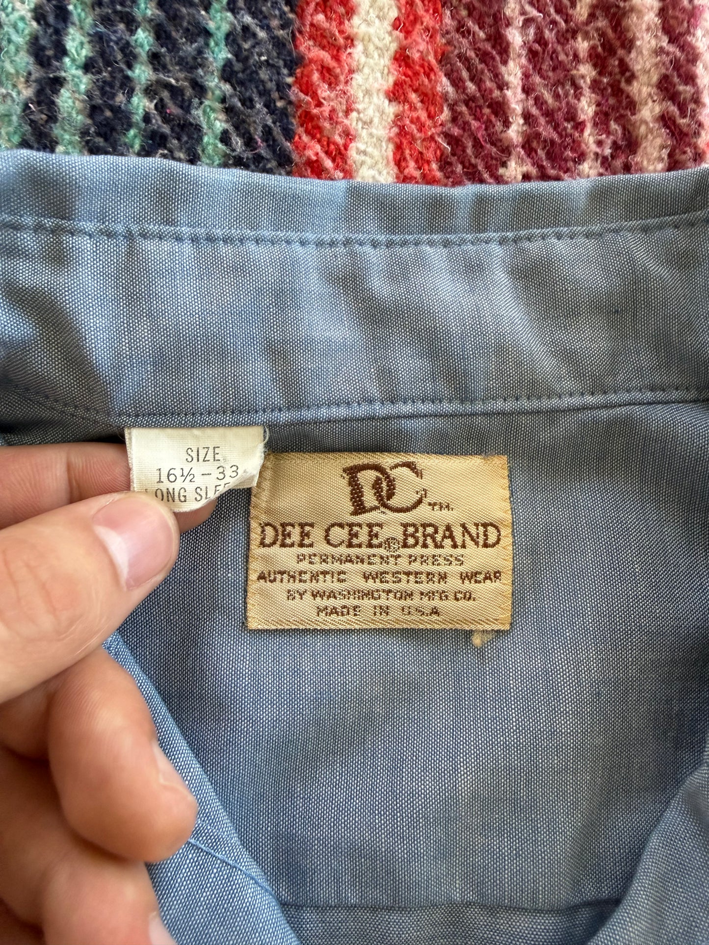 70s Washington Dee Cee Sawtooth Pearl Snap Chambray Shirt XL