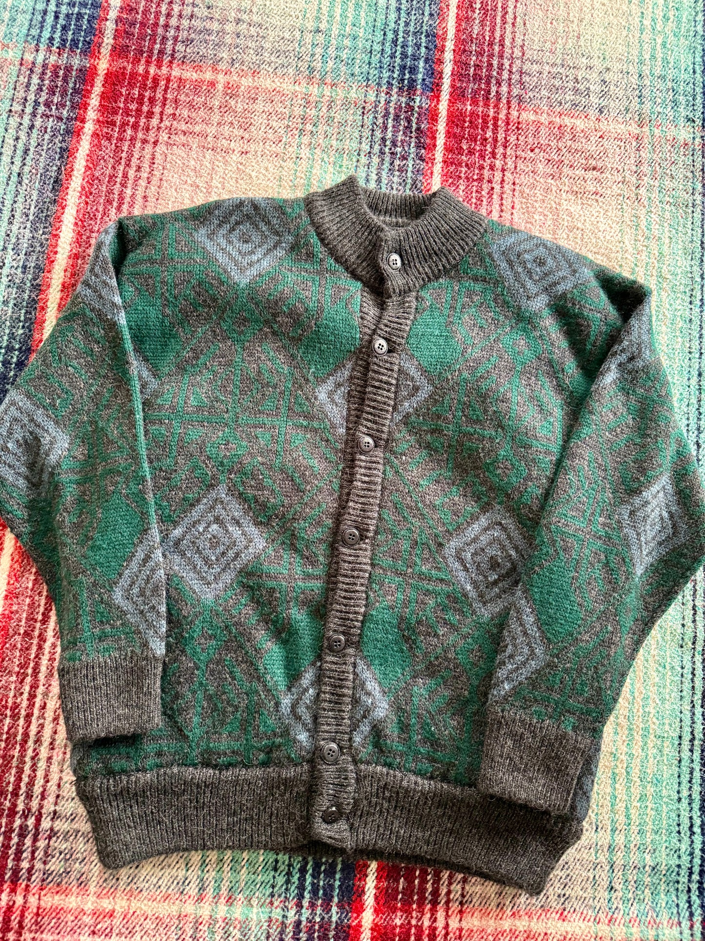 80s Settebello Wool Quilted Geometric Bomber Jacket L