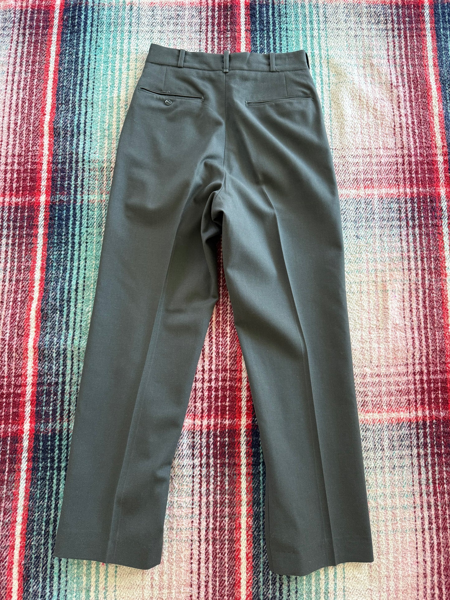 70s Olive Green Wool Flat Front Dress Pants 27x29