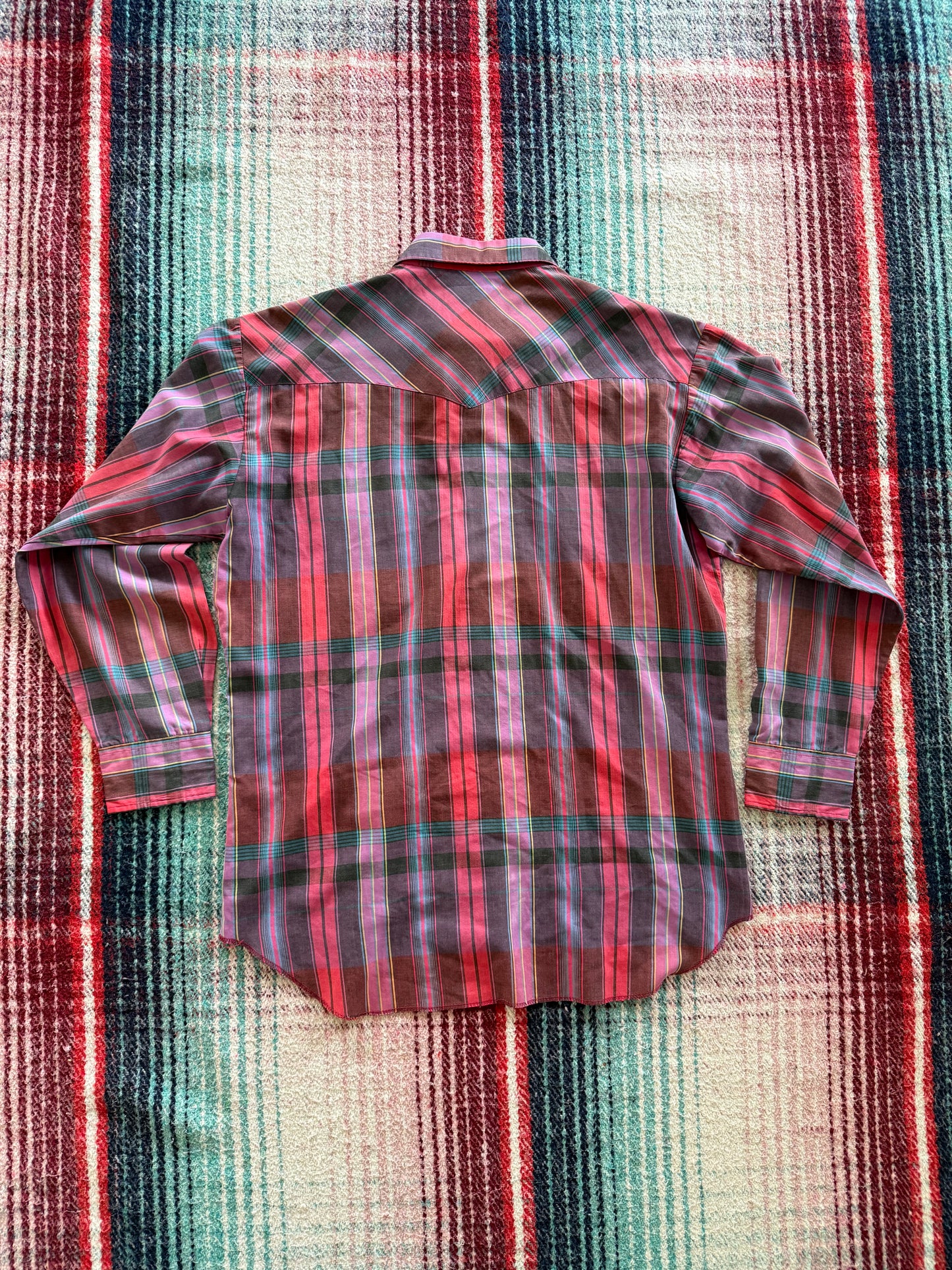 60s Rustler Magenta Plaid Pearl Snap Western Shirt Medium