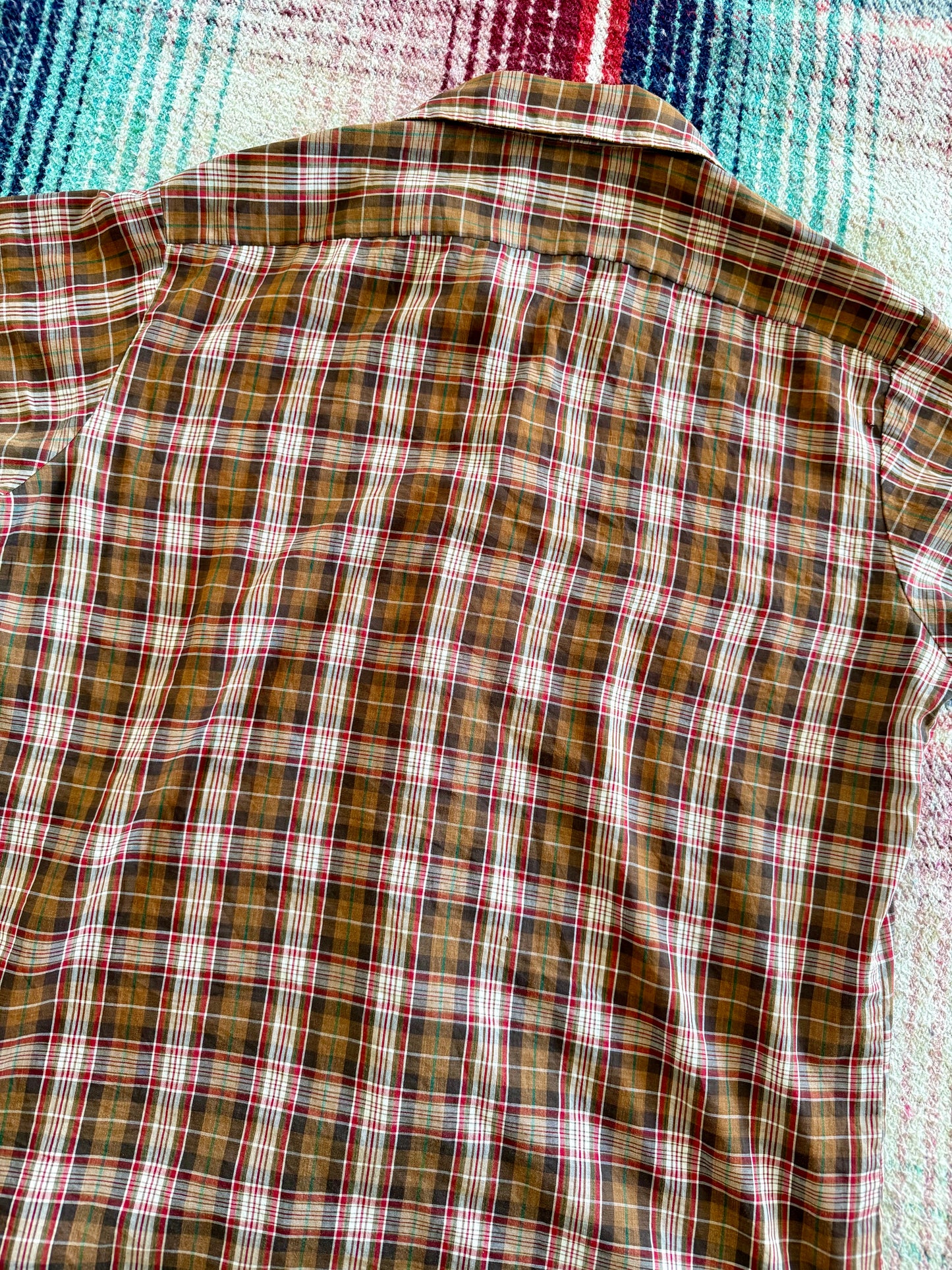 70s Sears Brown/Red Plaid Short Sleeve Shirt L