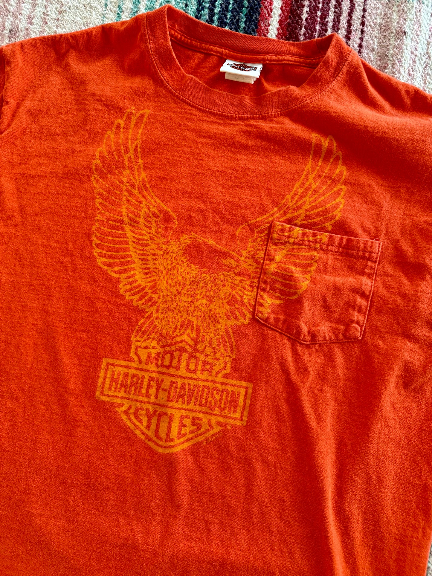 00s Harley Davidson Southhampton Orange Pocket Tee L