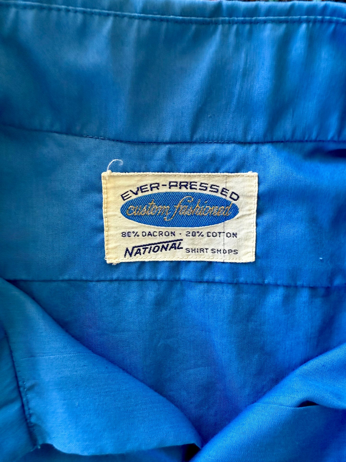 60s Blue French Cuff Dress Shirt M