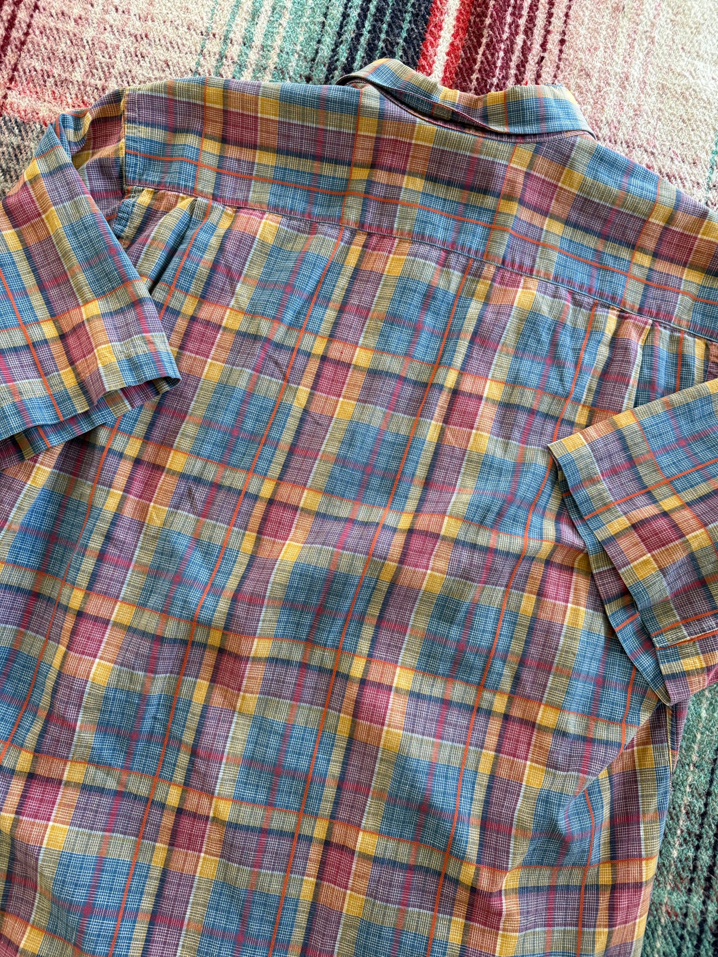 80s Burberry Cotton/Linen Blue/Yellow/Pink Plaid Shirt L
