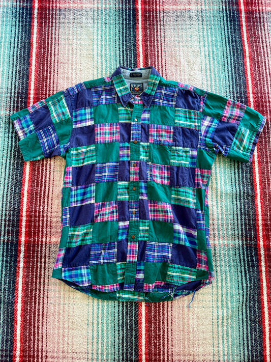 90s Chaps Ralph Lauren Patchwork Madras Short Sleeve Shirt L