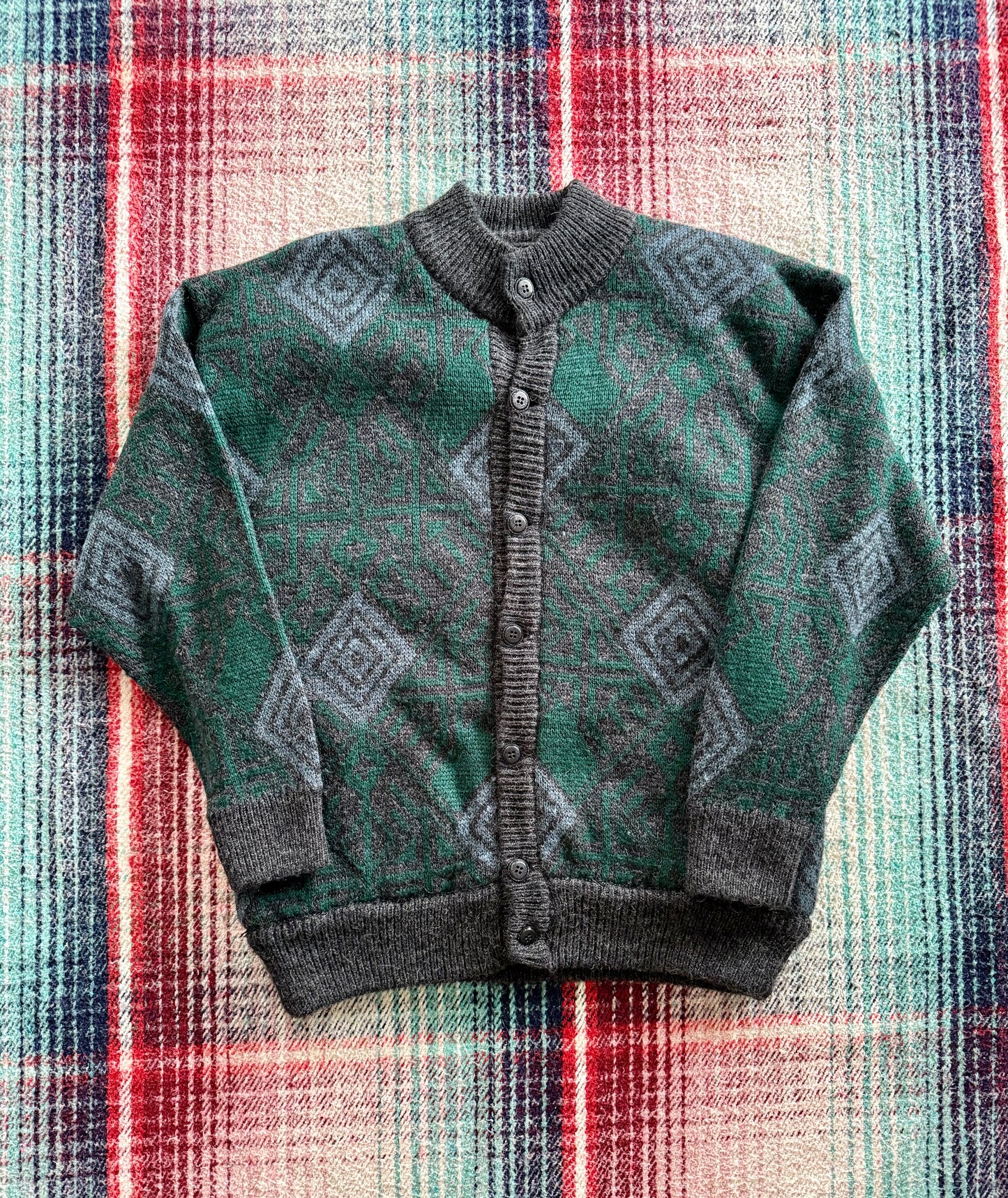 80s Settebello Wool Quilted Geometric Bomber Jacket L
