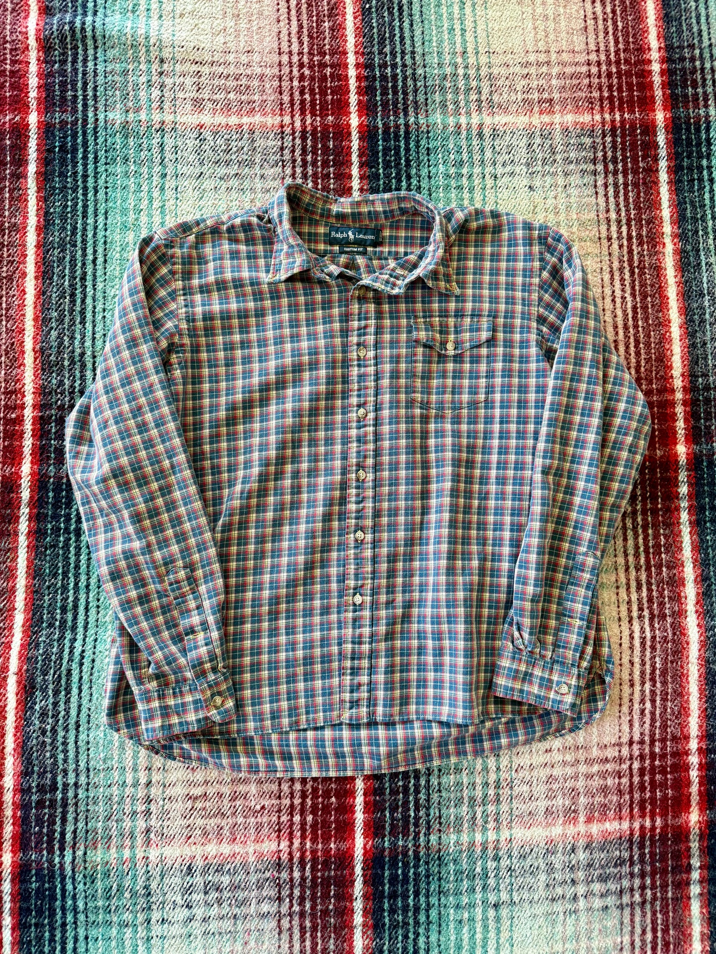 -90s Ralph Lauren Teal/Yellow/Red Plaid Flannel XXL