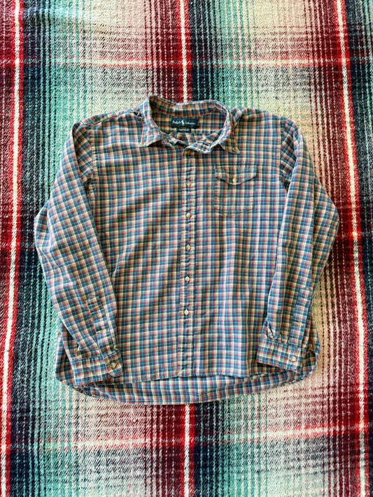 -90s Ralph Lauren Teal/Yellow/Red Plaid Flannel XXL
